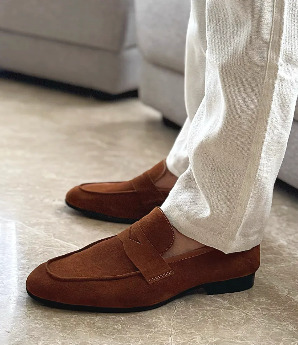 Beige Suede Penny Loafers - Ultra-Flex