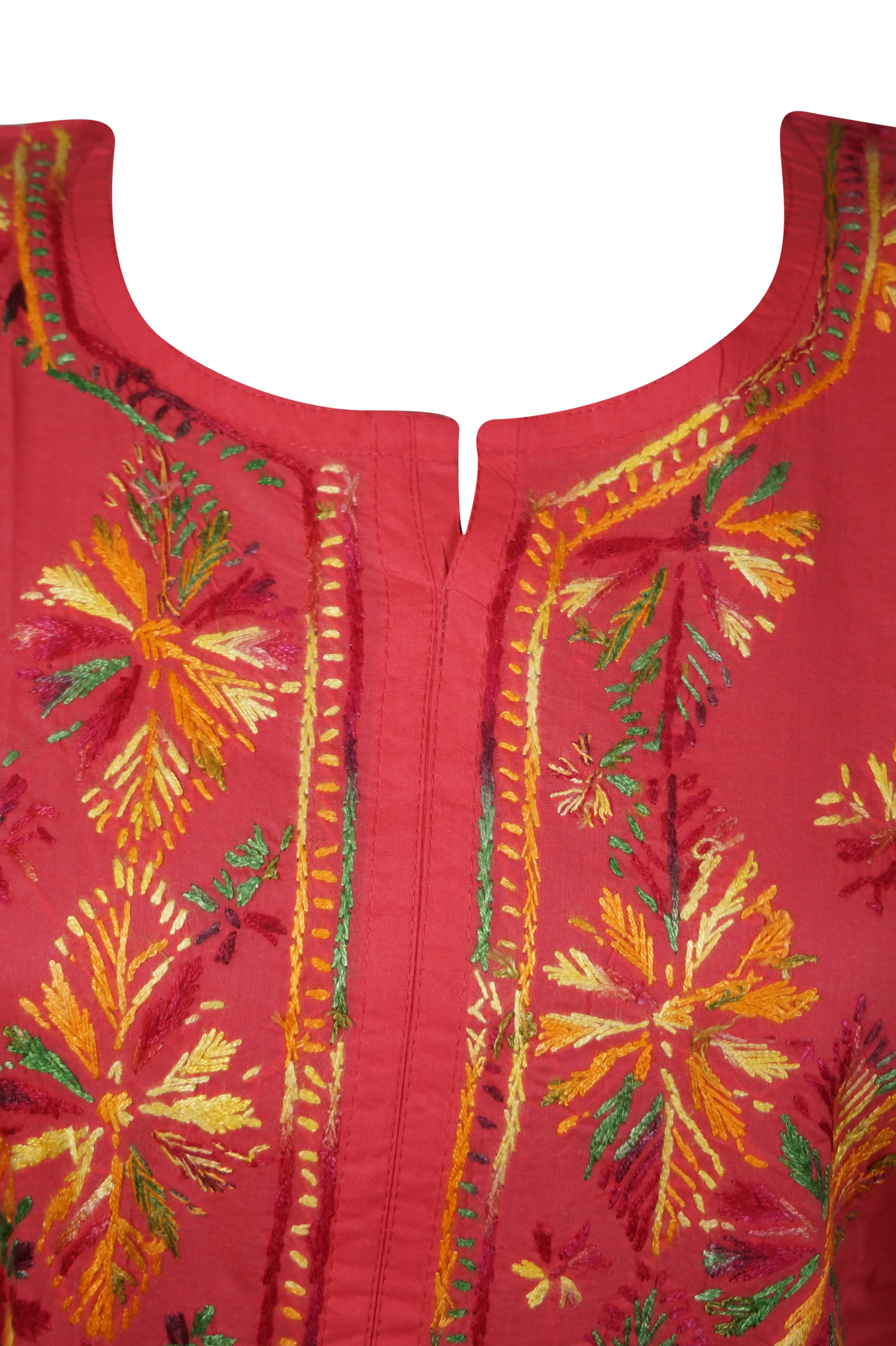 Boho Chic Summer Kurti in Rose Red – Lightweight Cotton with Intricate Embroidery L
