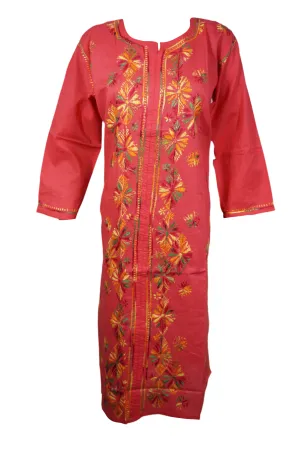 Boho Chic Summer Kurti in Rose Red – Lightweight Cotton with Intricate Embroidery L