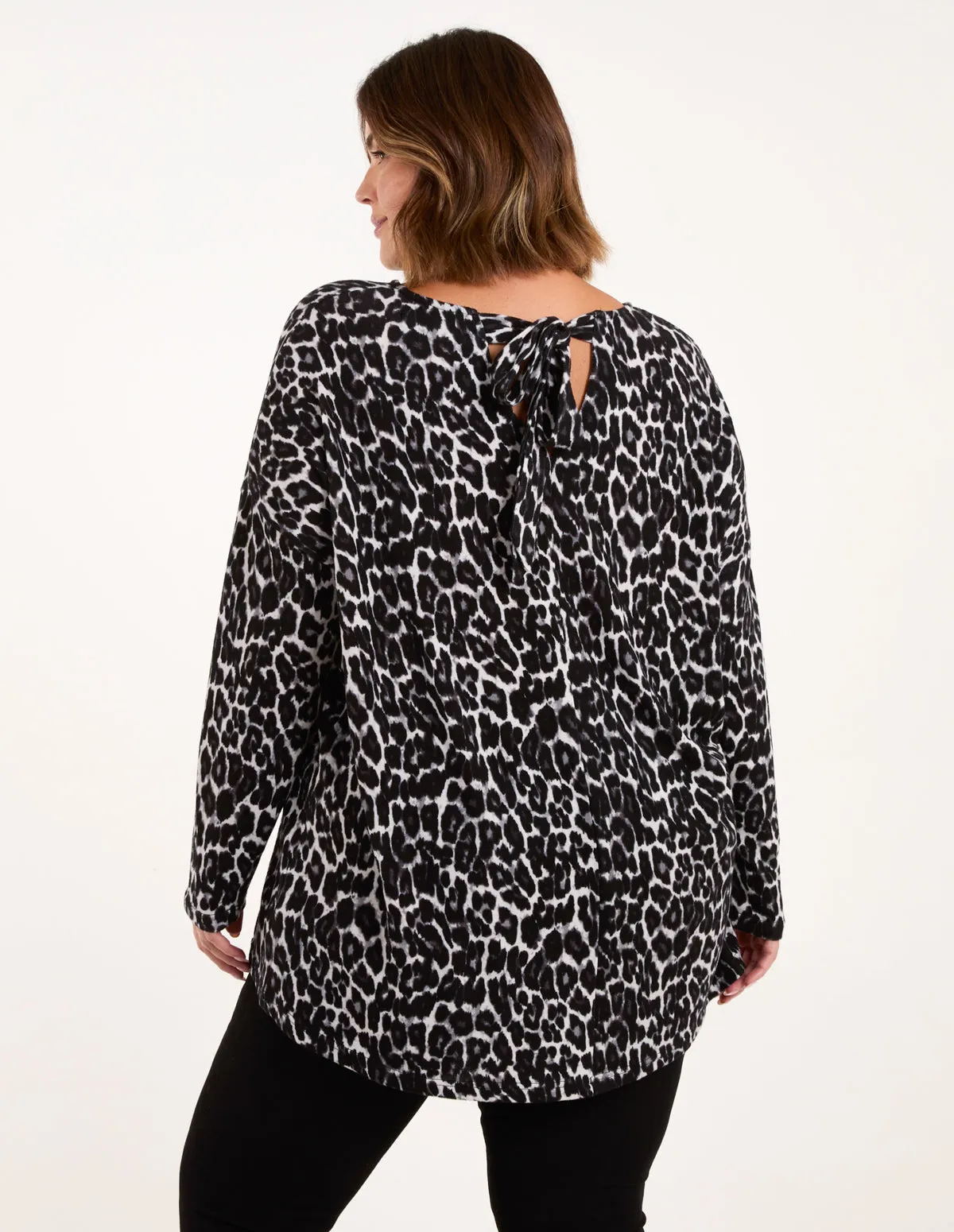 Curve Leopard Tie Back Cut And Sew Top