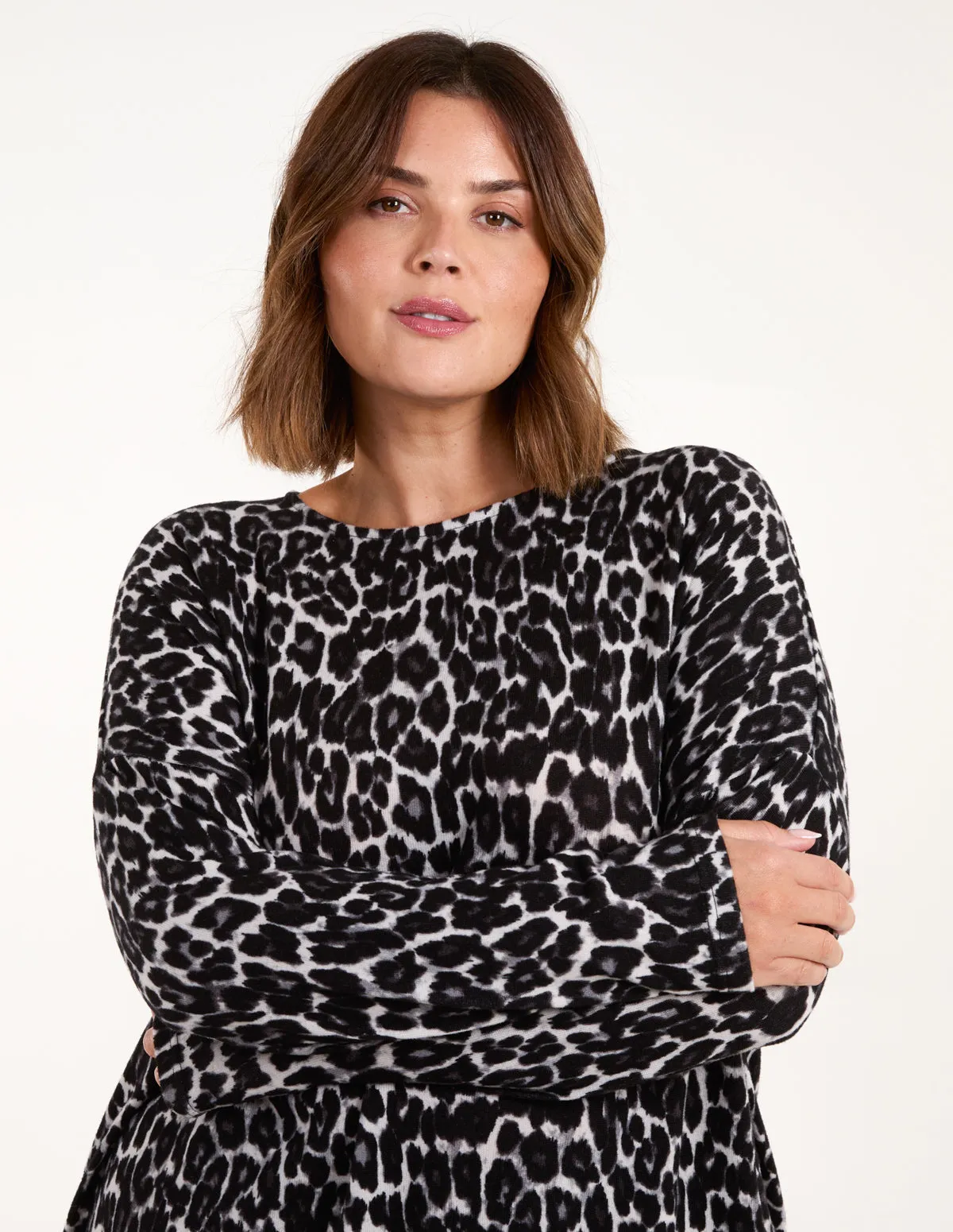 Curve Leopard Tie Back Cut And Sew Top