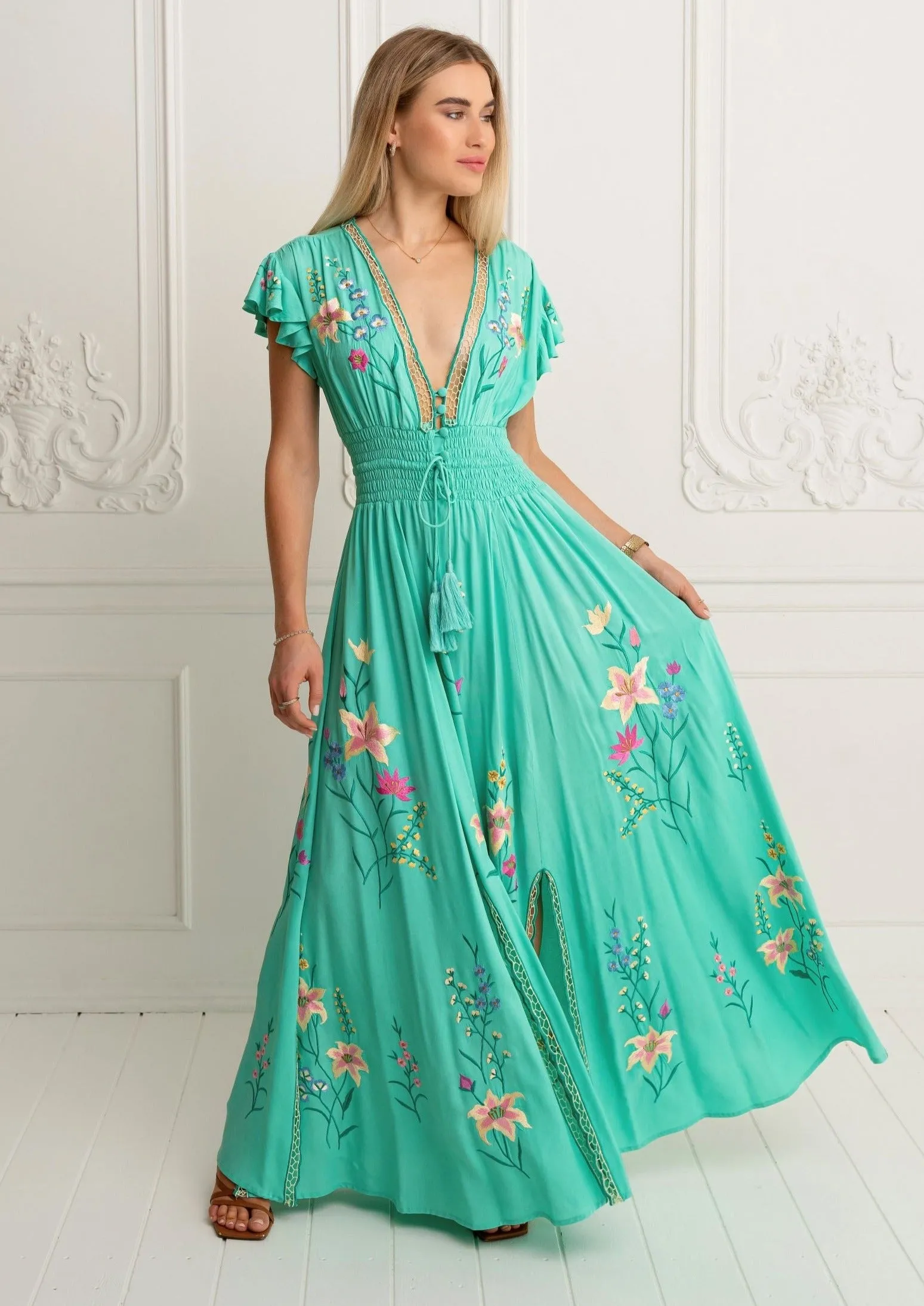 Embroidered Maxi Dress Flores Gown