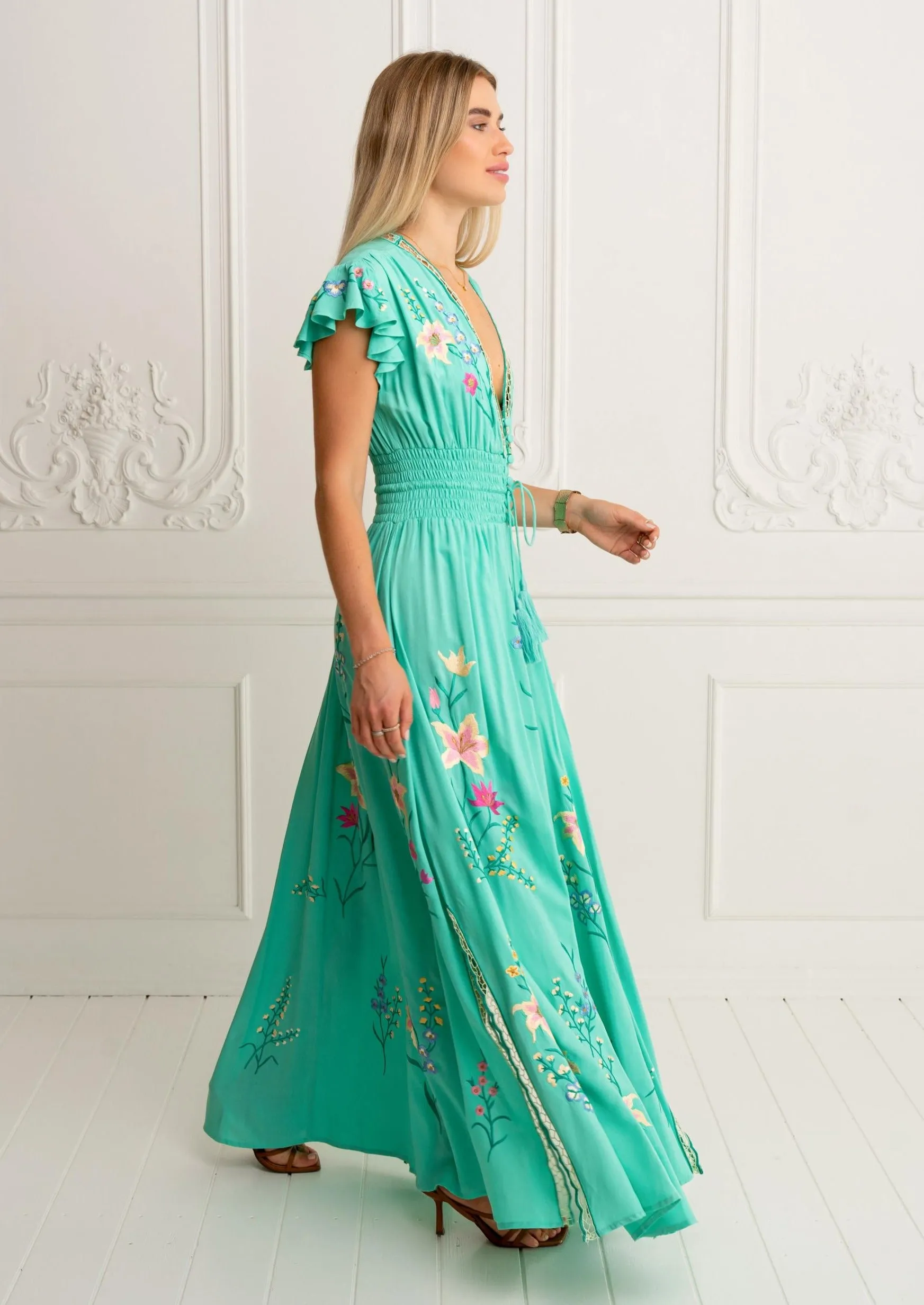 Embroidered Maxi Dress Flores Gown