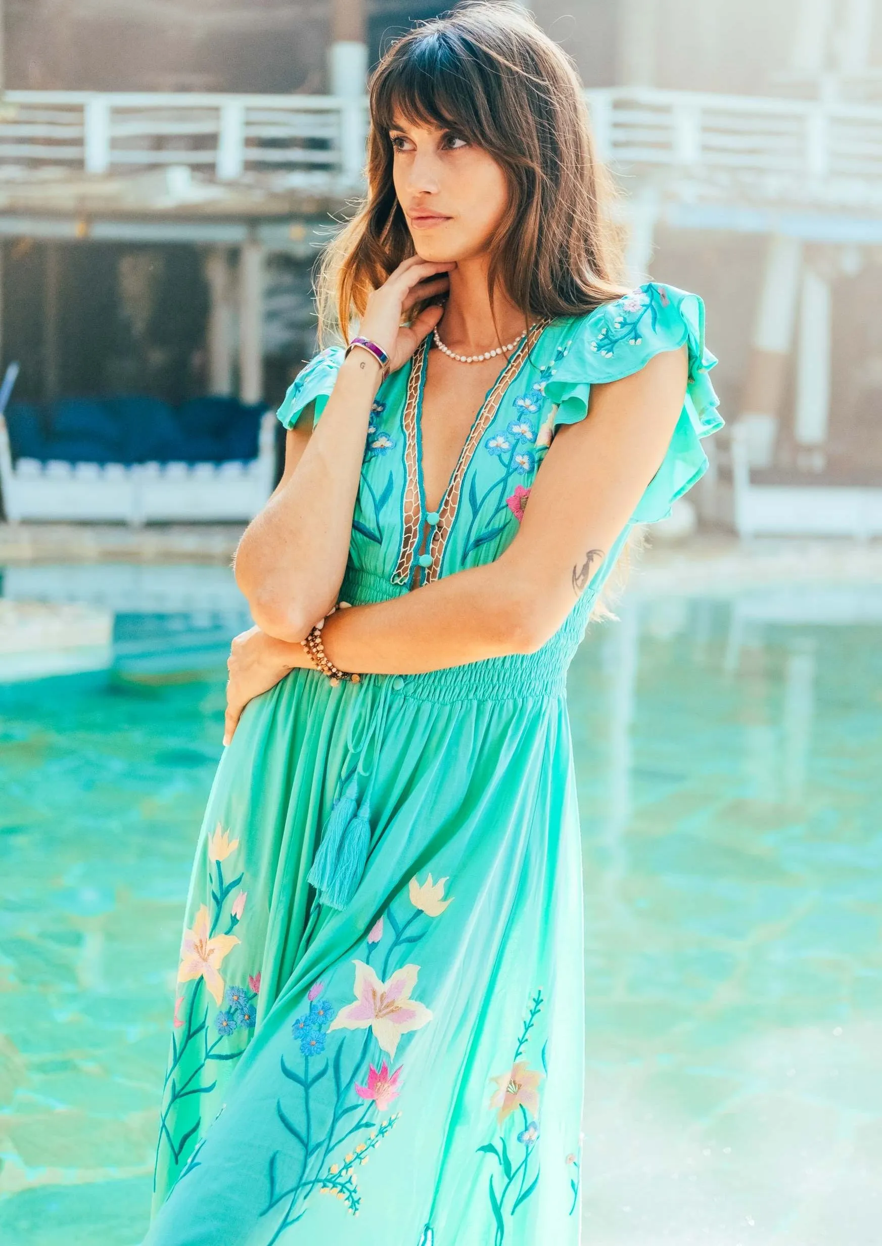 Embroidered Maxi Dress Flores Gown