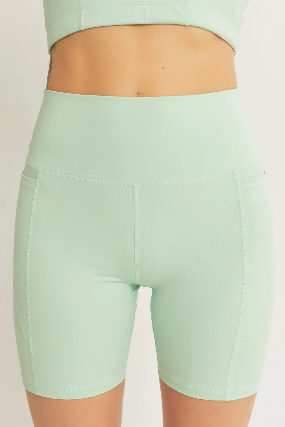 (Green) Race You There High Waist Seam Detail Active Shorts