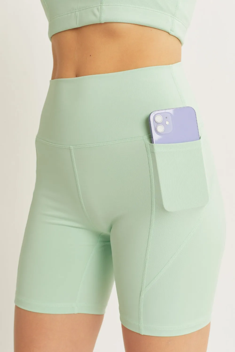 (Green) Race You There High Waist Seam Detail Active Shorts