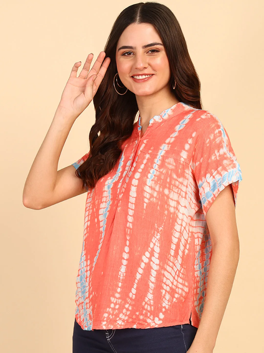 Hand Tie Dyed Red  Top for Women