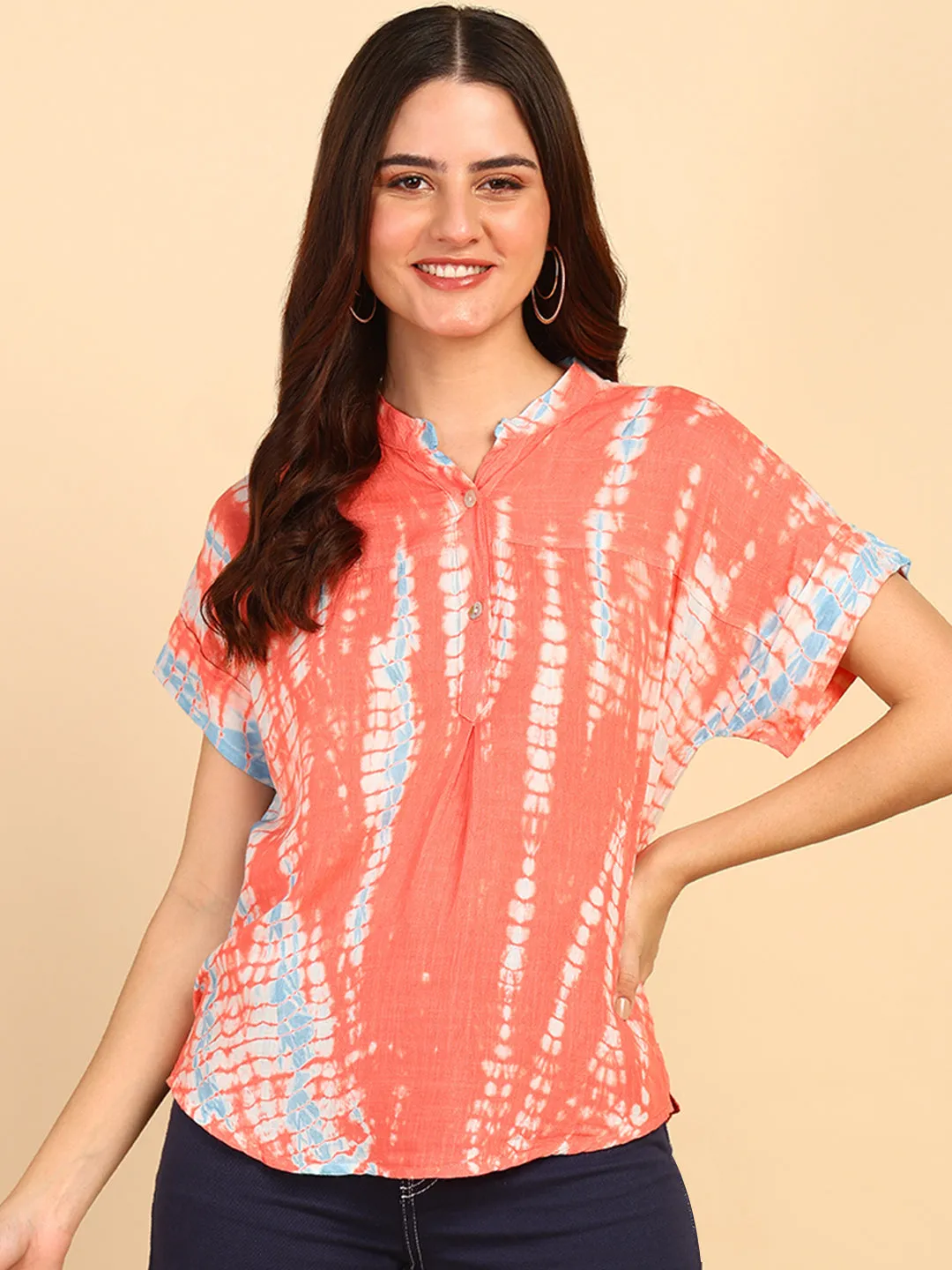 Hand Tie Dyed Red  Top for Women