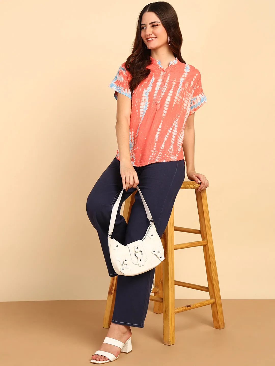 Hand Tie Dyed Red  Top for Women