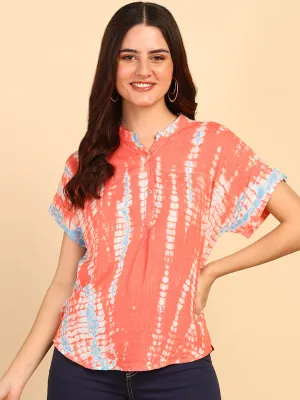 Hand Tie Dyed Red  Top for Women
