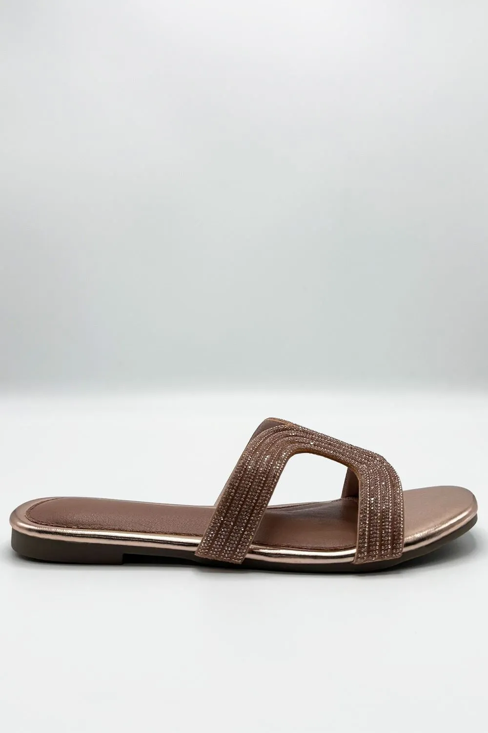 Hera Diamante Embellished Cut-Out Sliders in Rose Gold