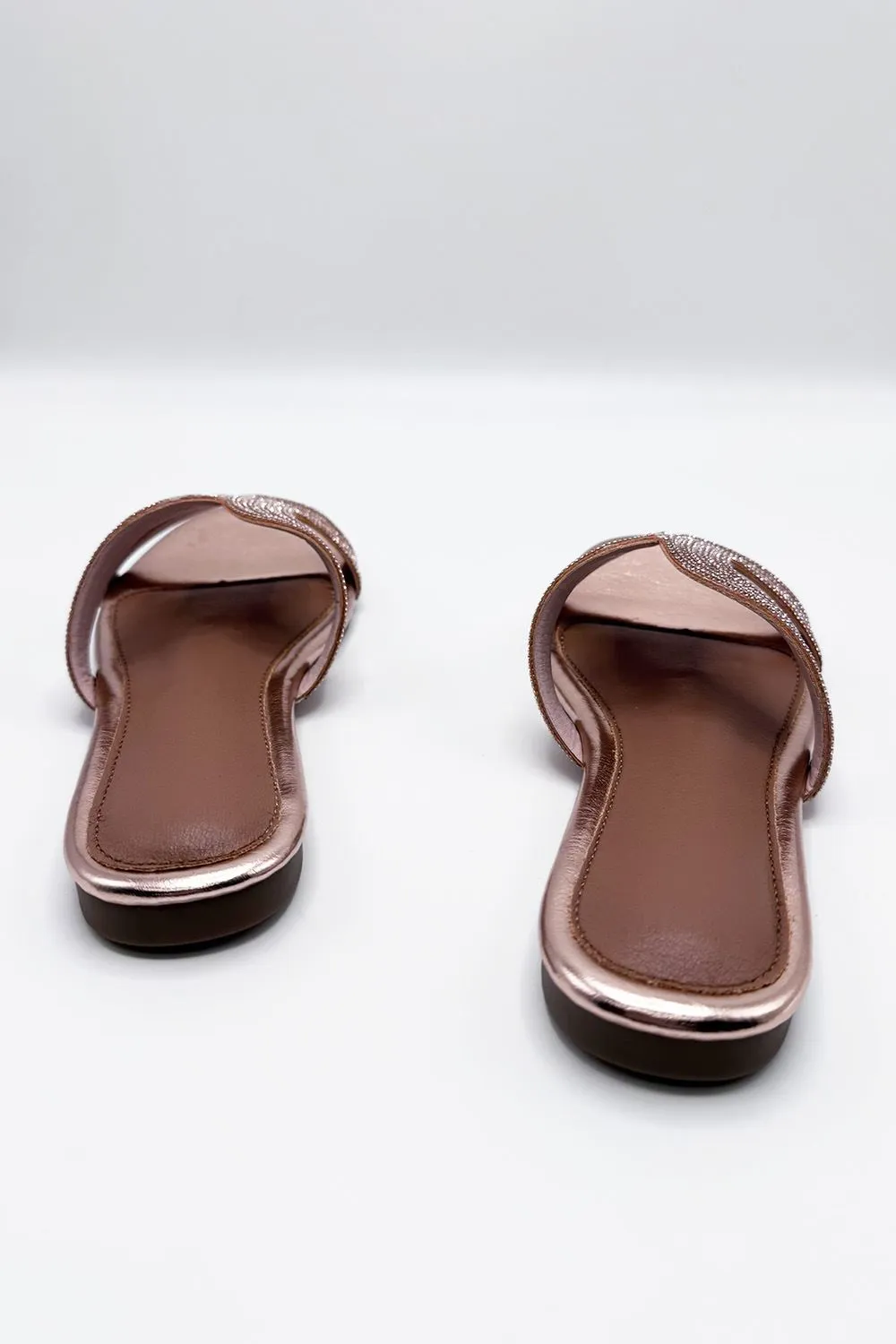 Hera Diamante Embellished Cut-Out Sliders in Rose Gold