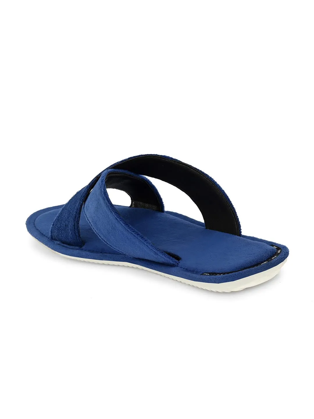 Hitz Men's Blue Leather Casual Open Toe Indoor Outdoor Slippers