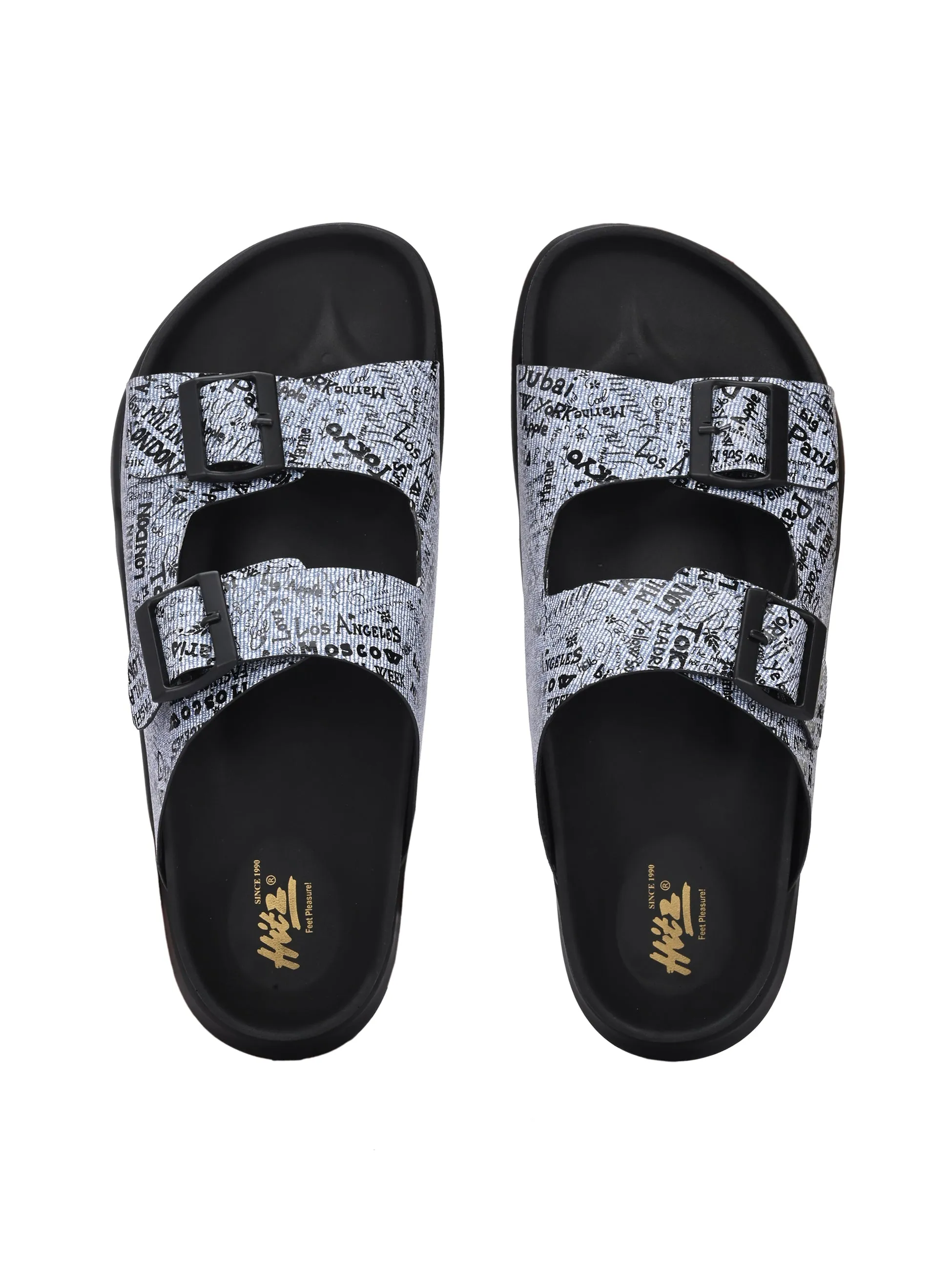 Hitz Men's Blue Leather Daily Wear Sandals
