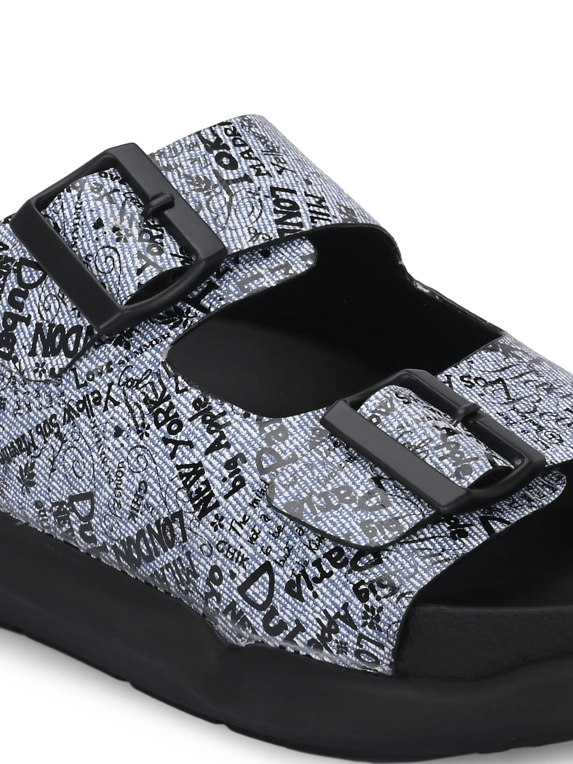 Hitz Men's Blue Leather Daily Wear Sandals