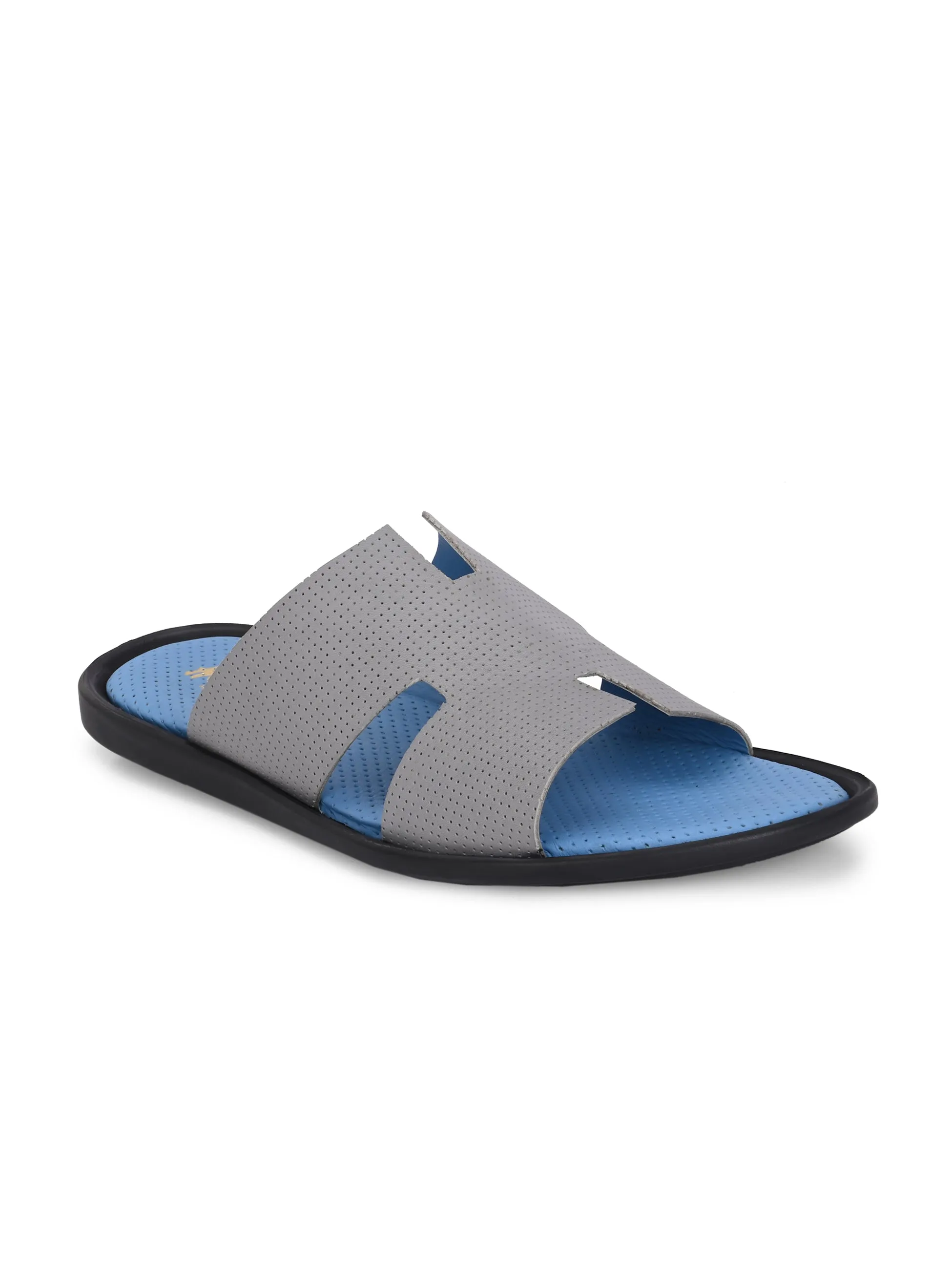 Hitz Men's Grey Leather Casual Slipper