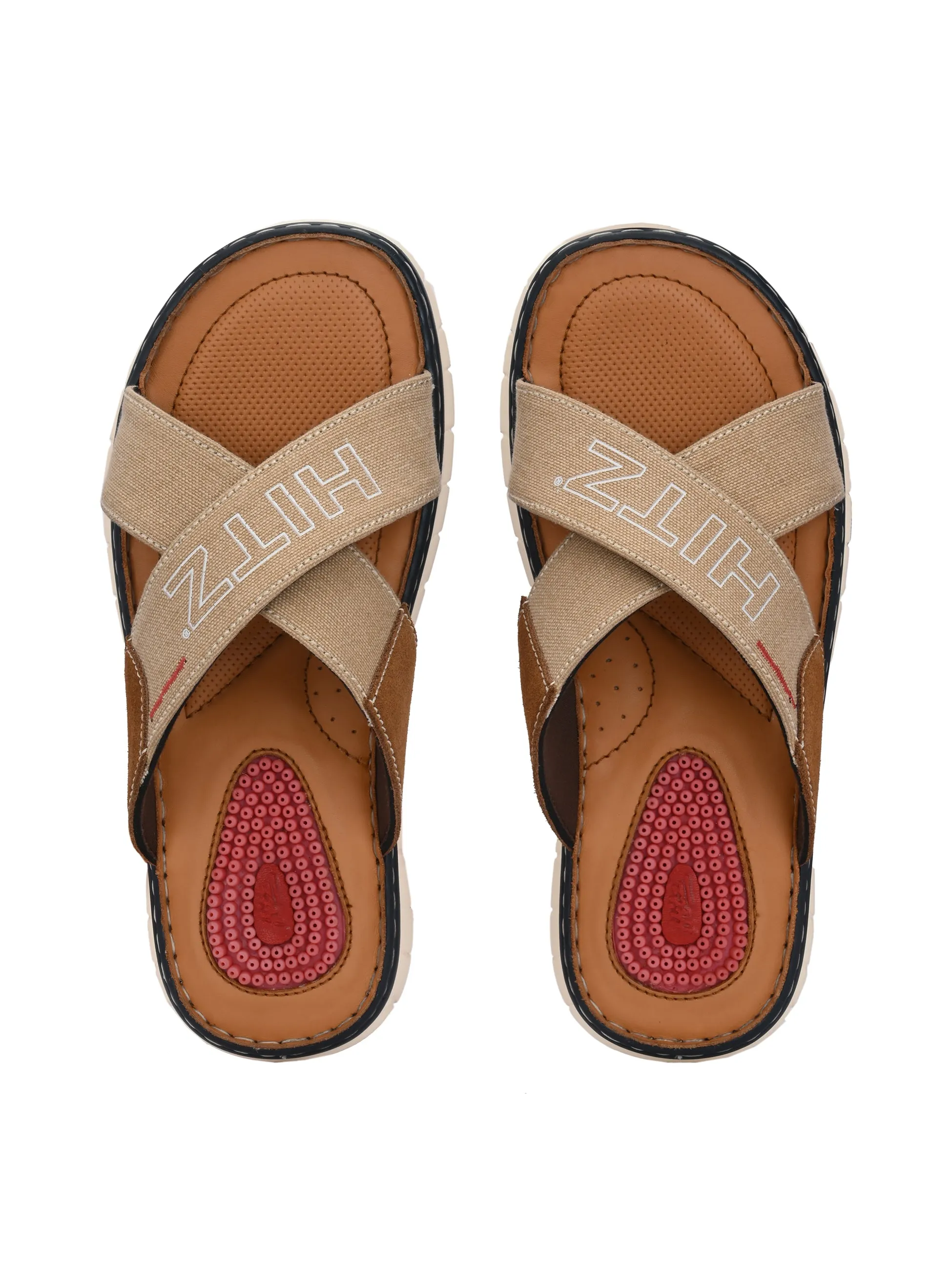 Hitz Men's Tan Fabric Casual Slipper