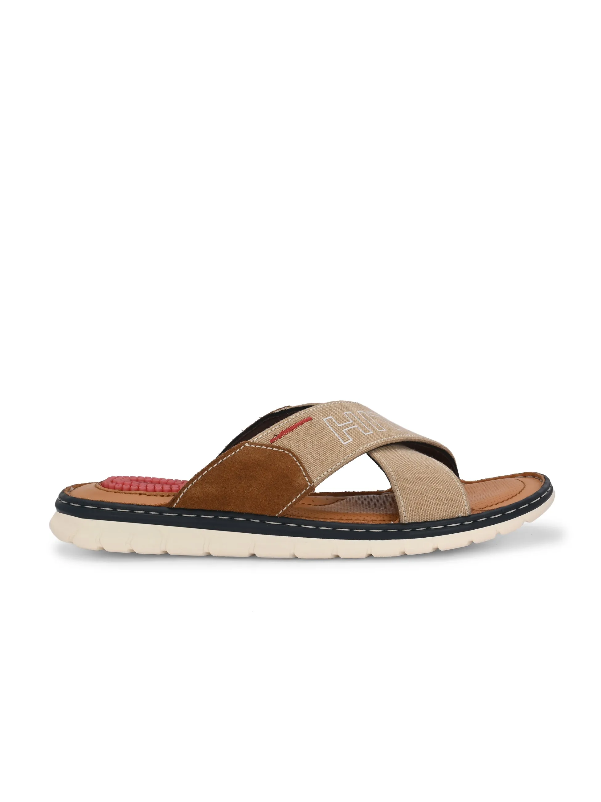Hitz Men's Tan Fabric Casual Slipper