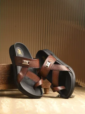 Hitz Men's Tan Leather Daily Wear Slipper