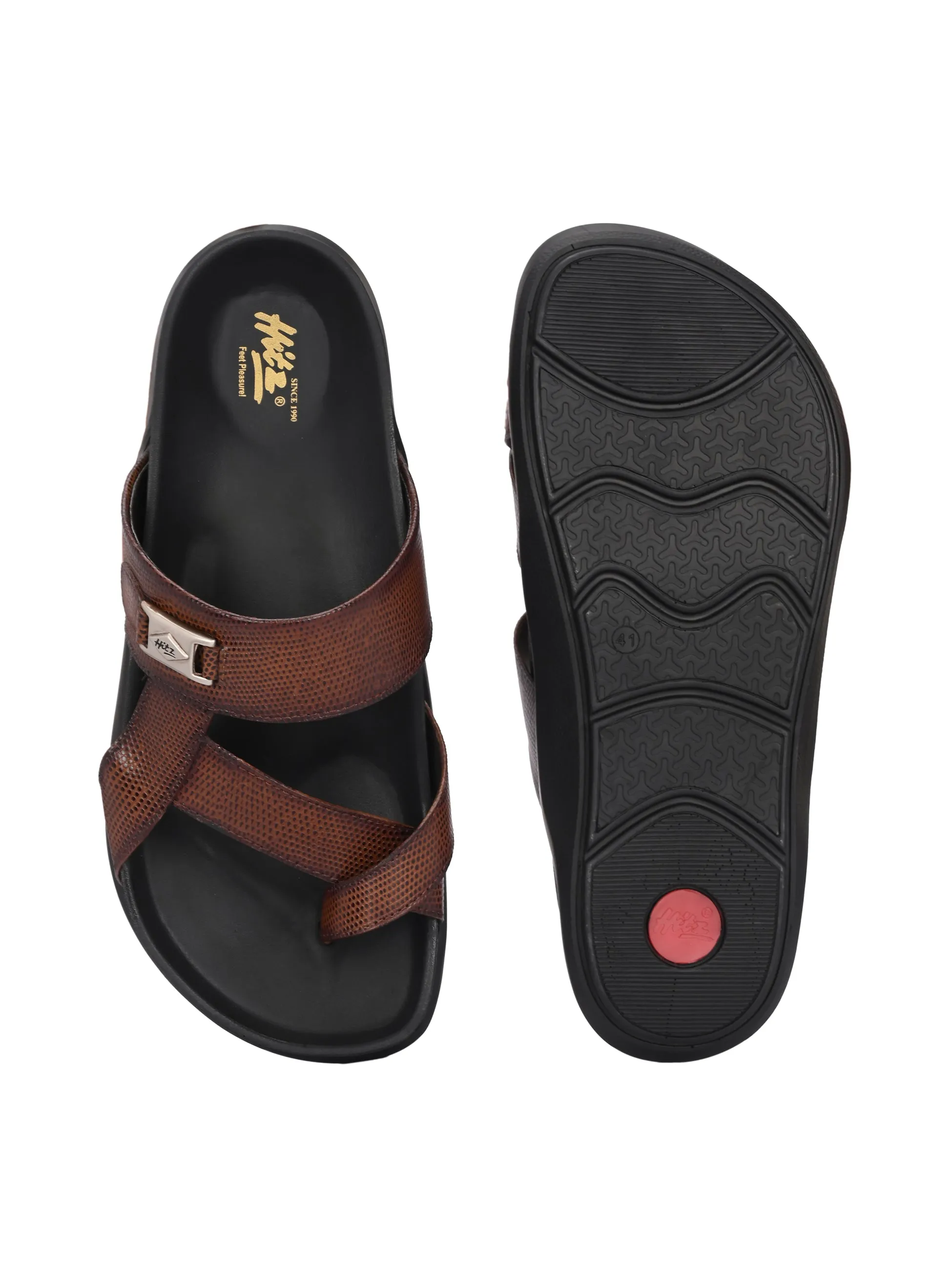 Hitz Men's Tan Leather Daily Wear Slipper