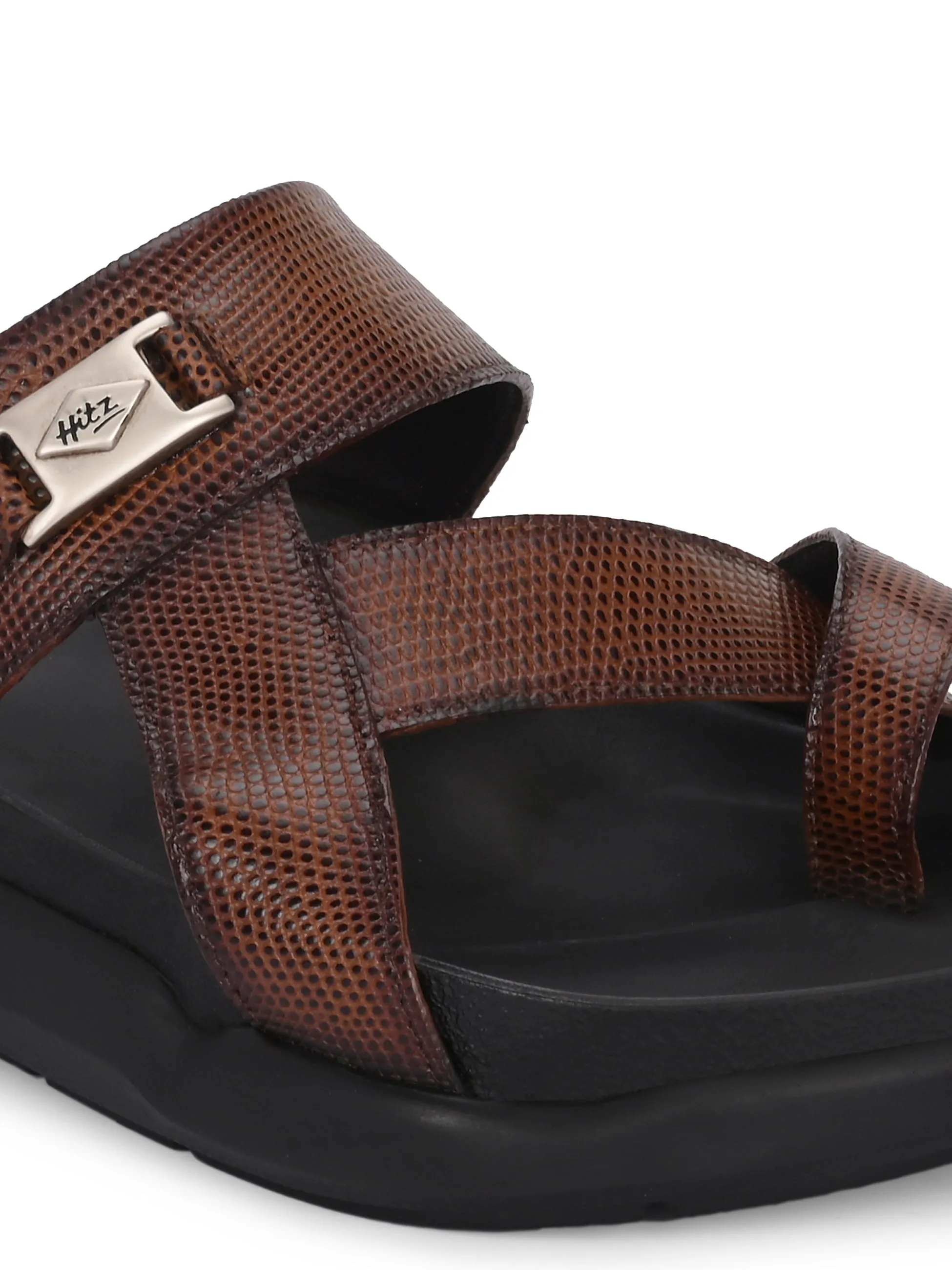 Hitz Men's Tan Leather Daily Wear Slipper