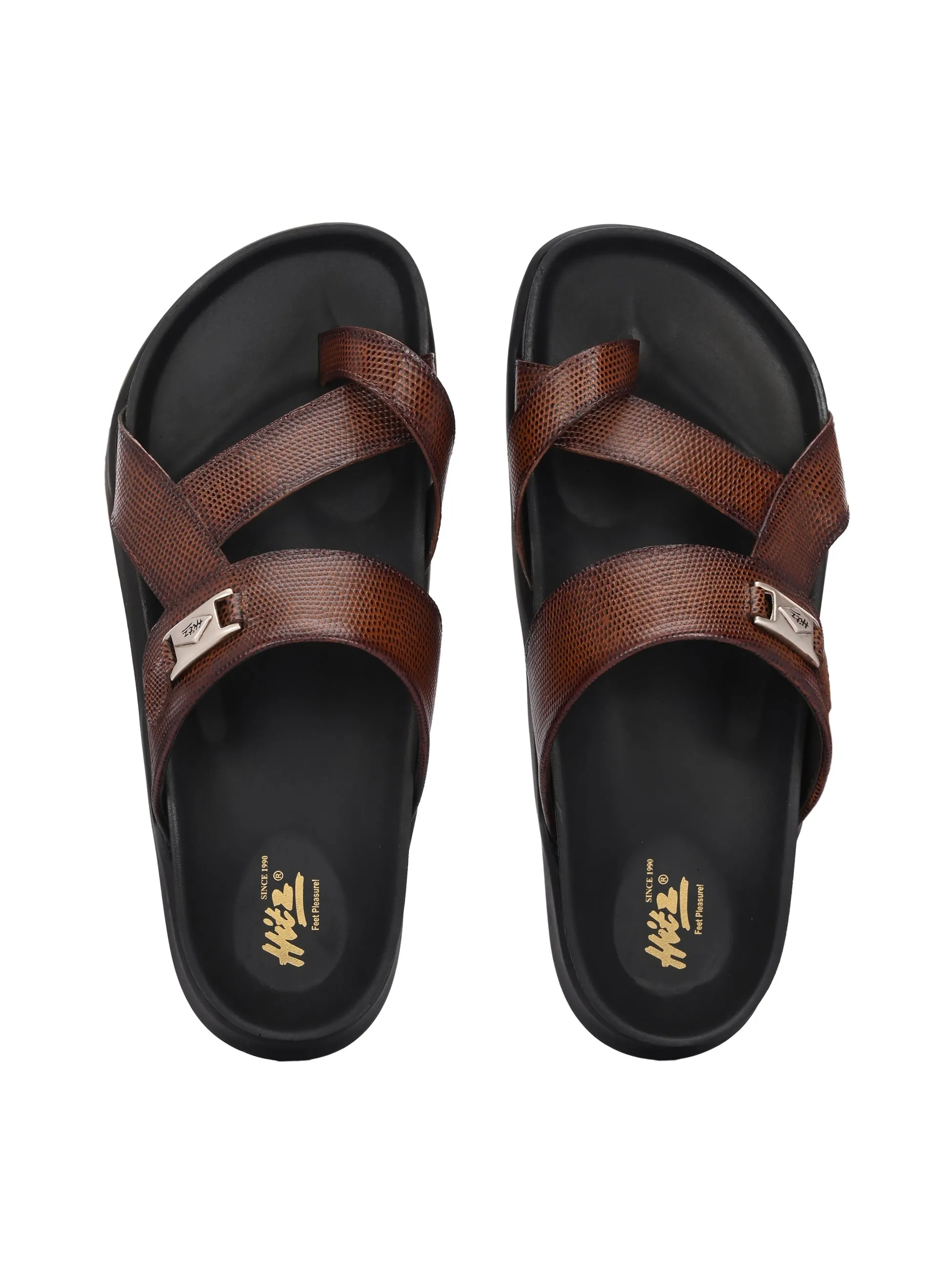 Hitz Men's Tan Leather Daily Wear Slipper