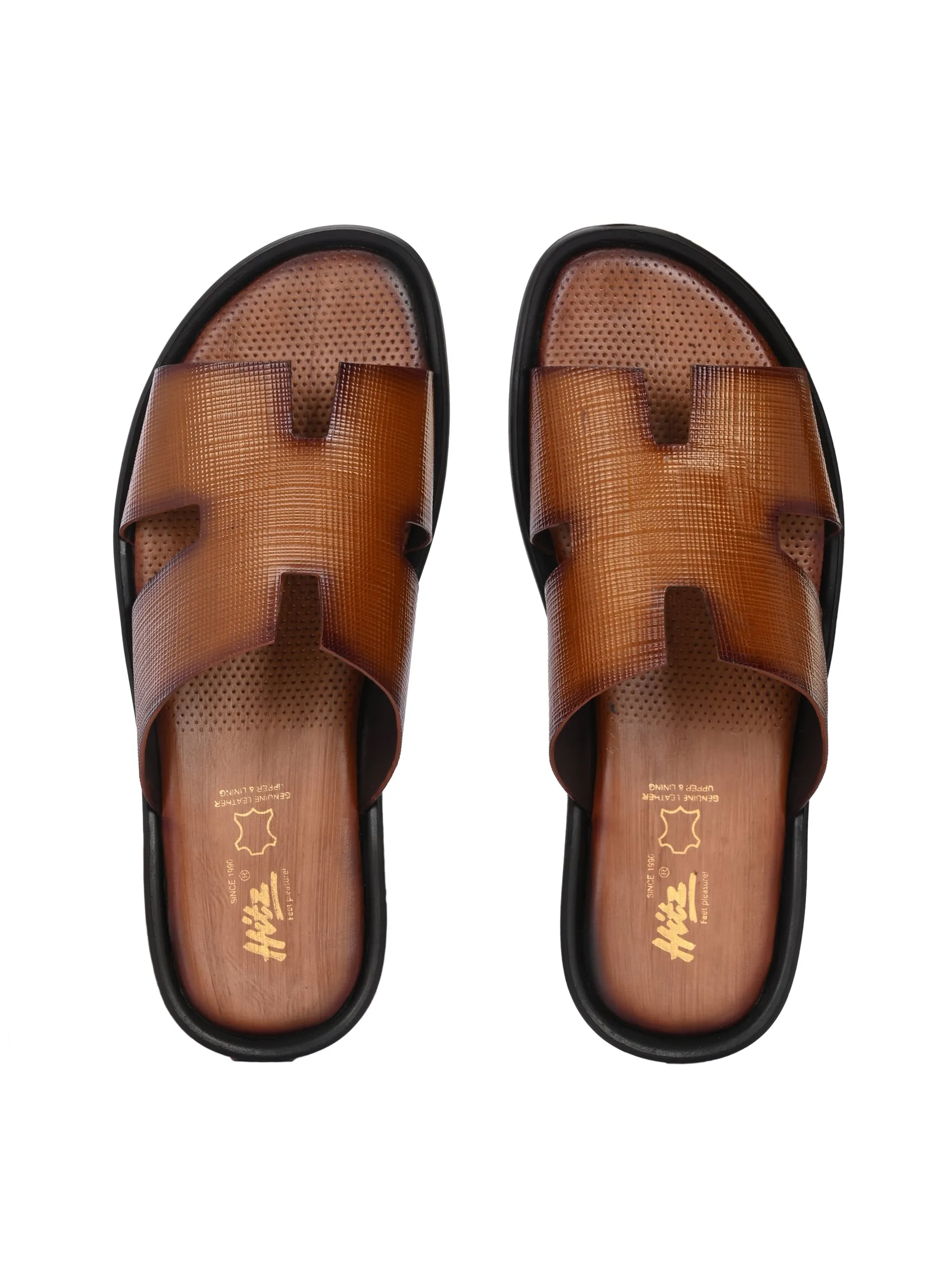 Hitz Men's Tan Leather Daily Wear Slippers