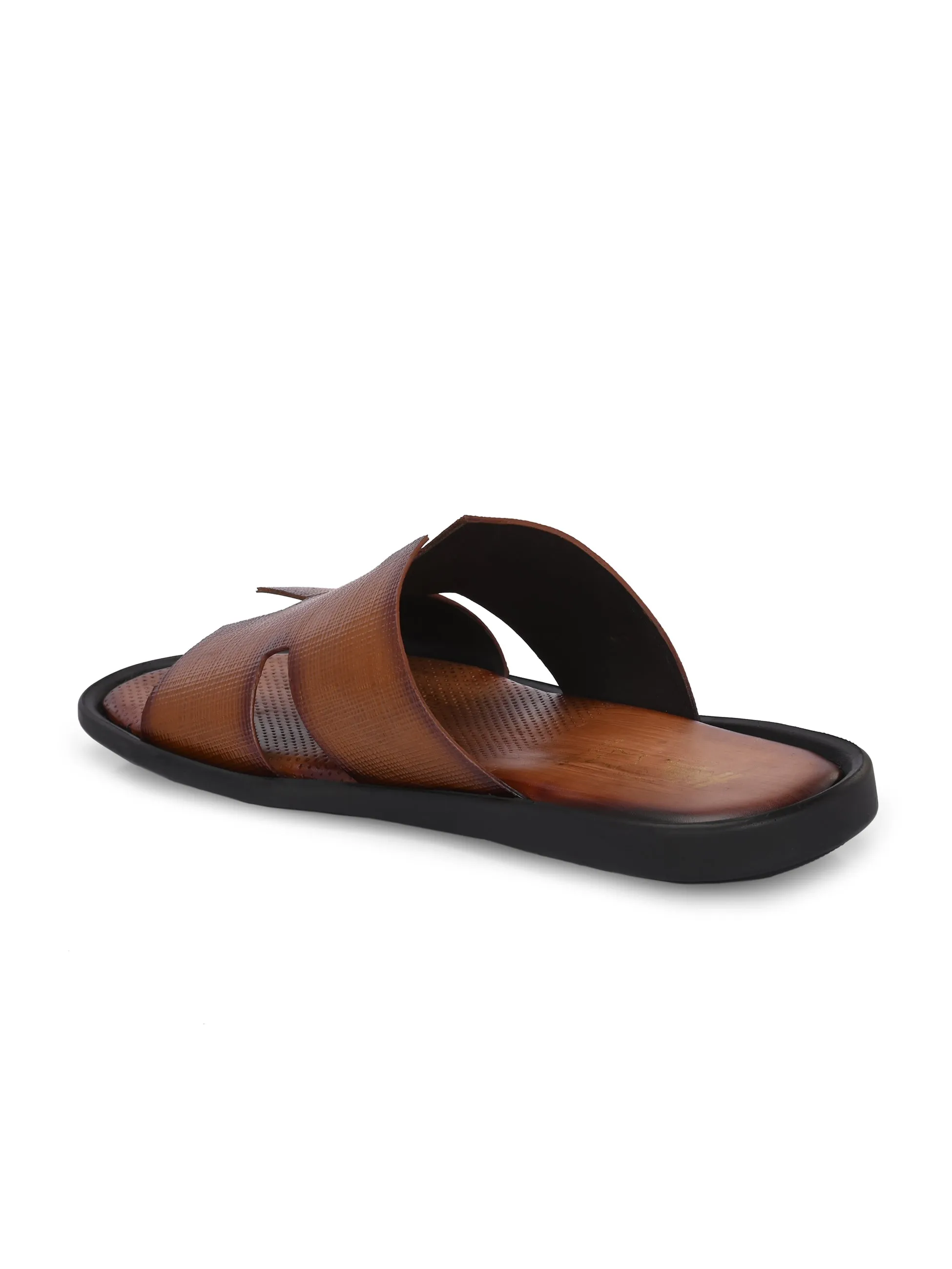 Hitz Men's Tan Leather Daily Wear Slippers