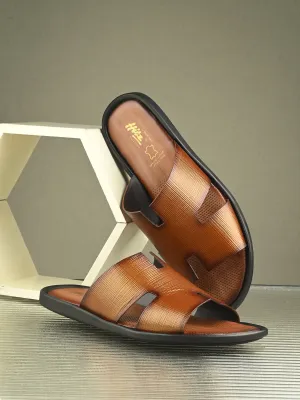 Hitz Men's Tan Leather Daily Wear Slippers