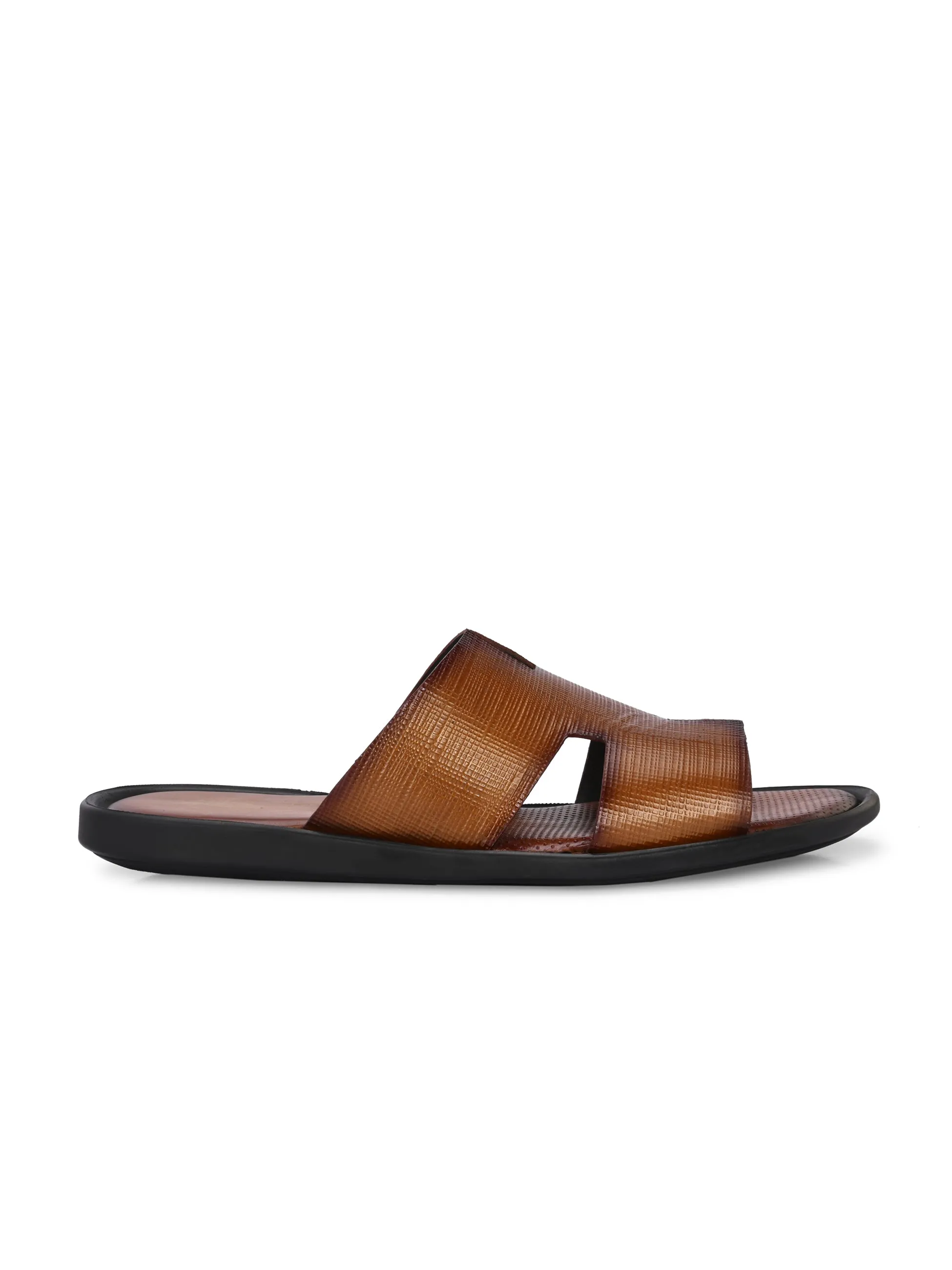 Hitz Men's Tan Leather Daily Wear Slippers