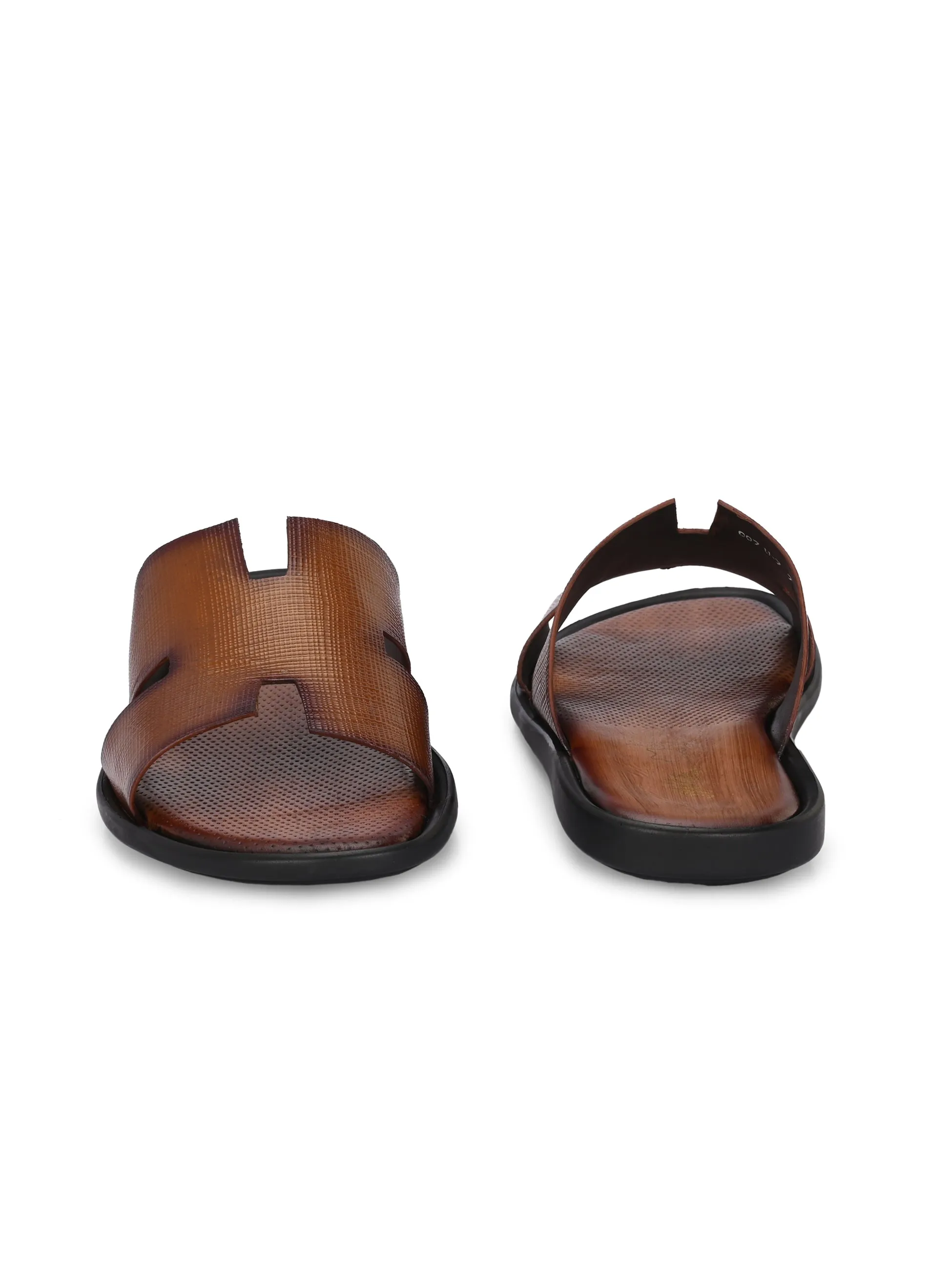 Hitz Men's Tan Leather Daily Wear Slippers