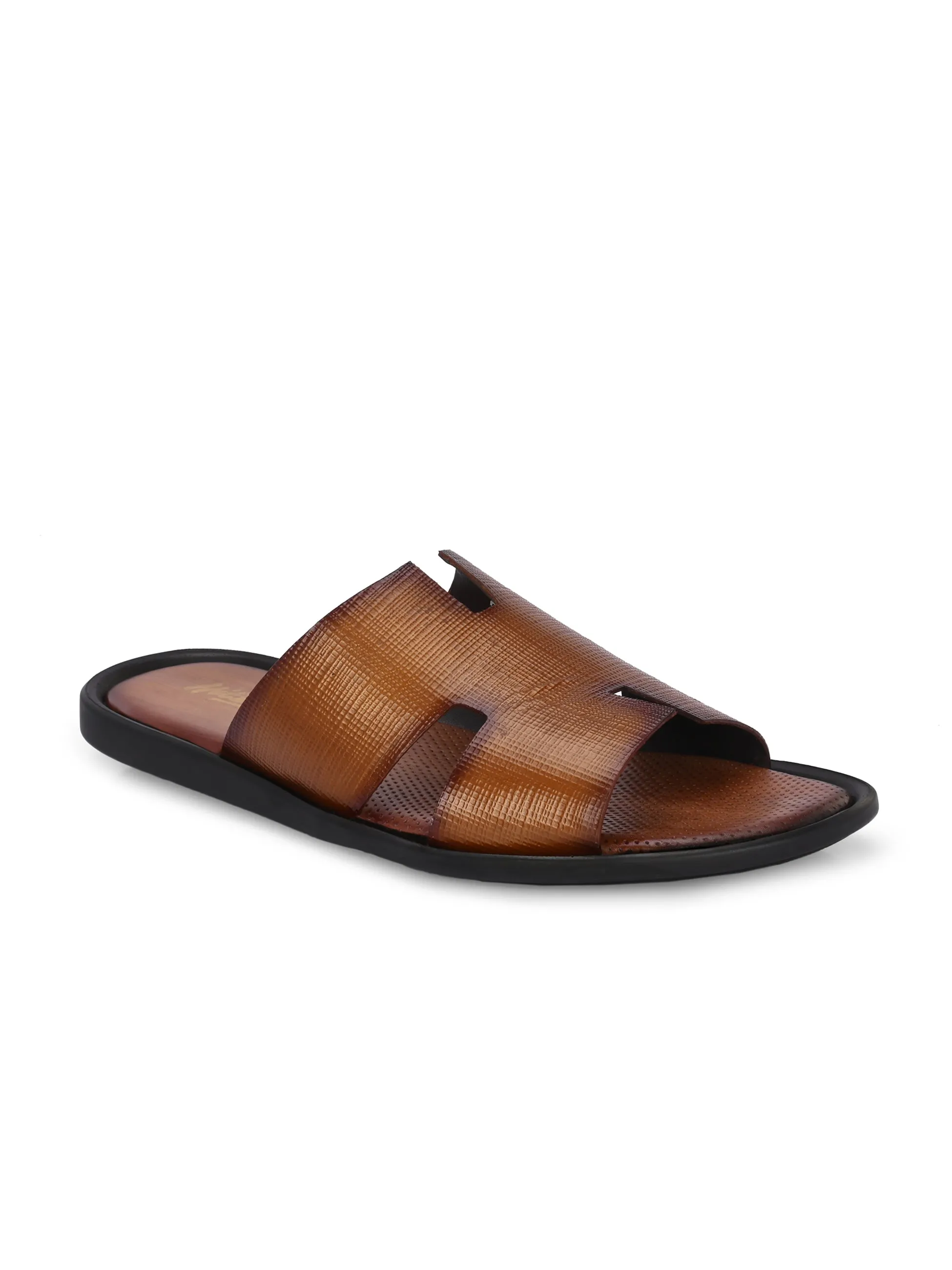 Hitz Men's Tan Leather Daily Wear Slippers