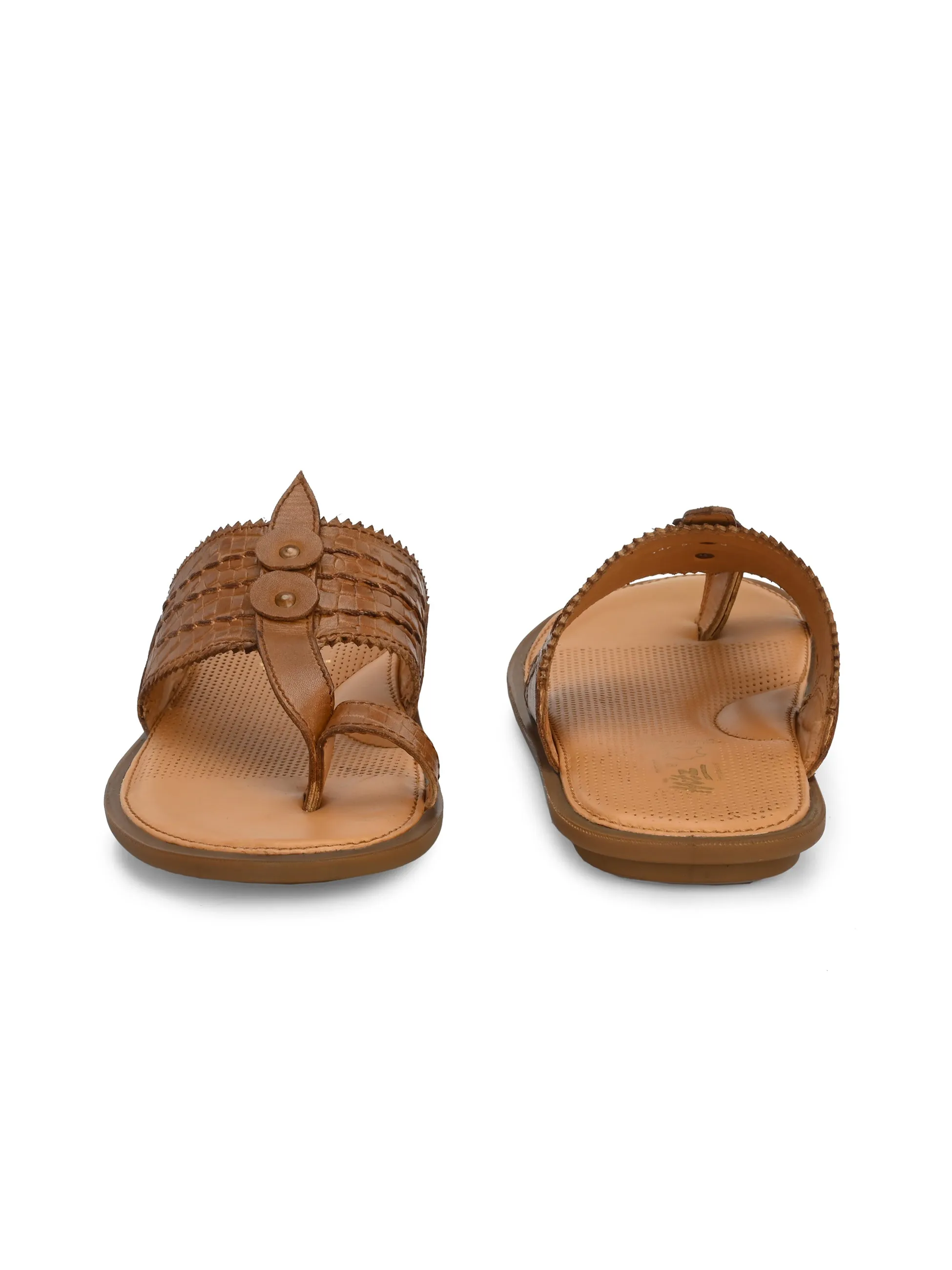 Hitz Men's Tan Leather Kolhapuri Chappal Ethnic Wear Slippers
