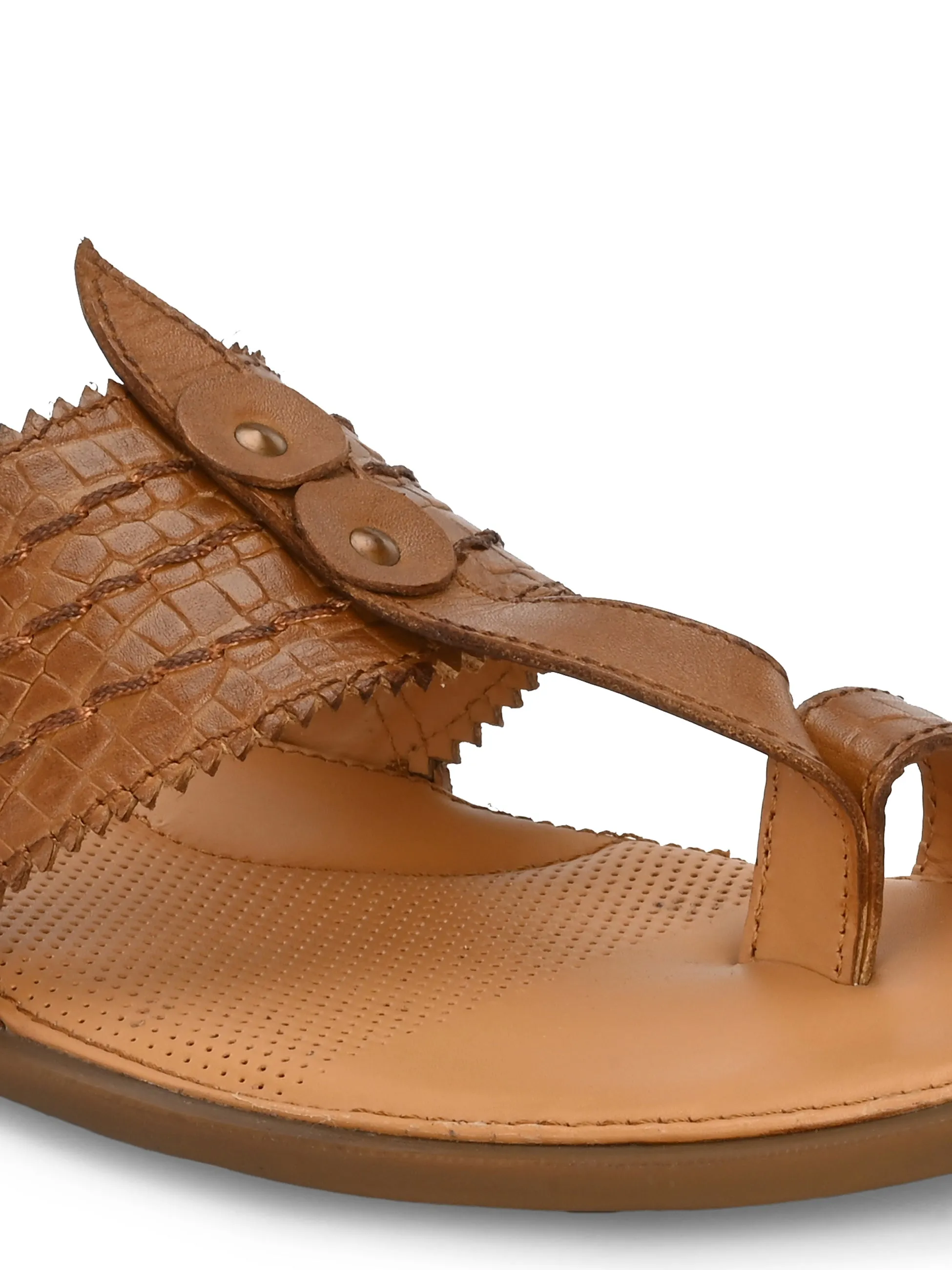 Hitz Men's Tan Leather Kolhapuri Chappal Ethnic Wear Slippers