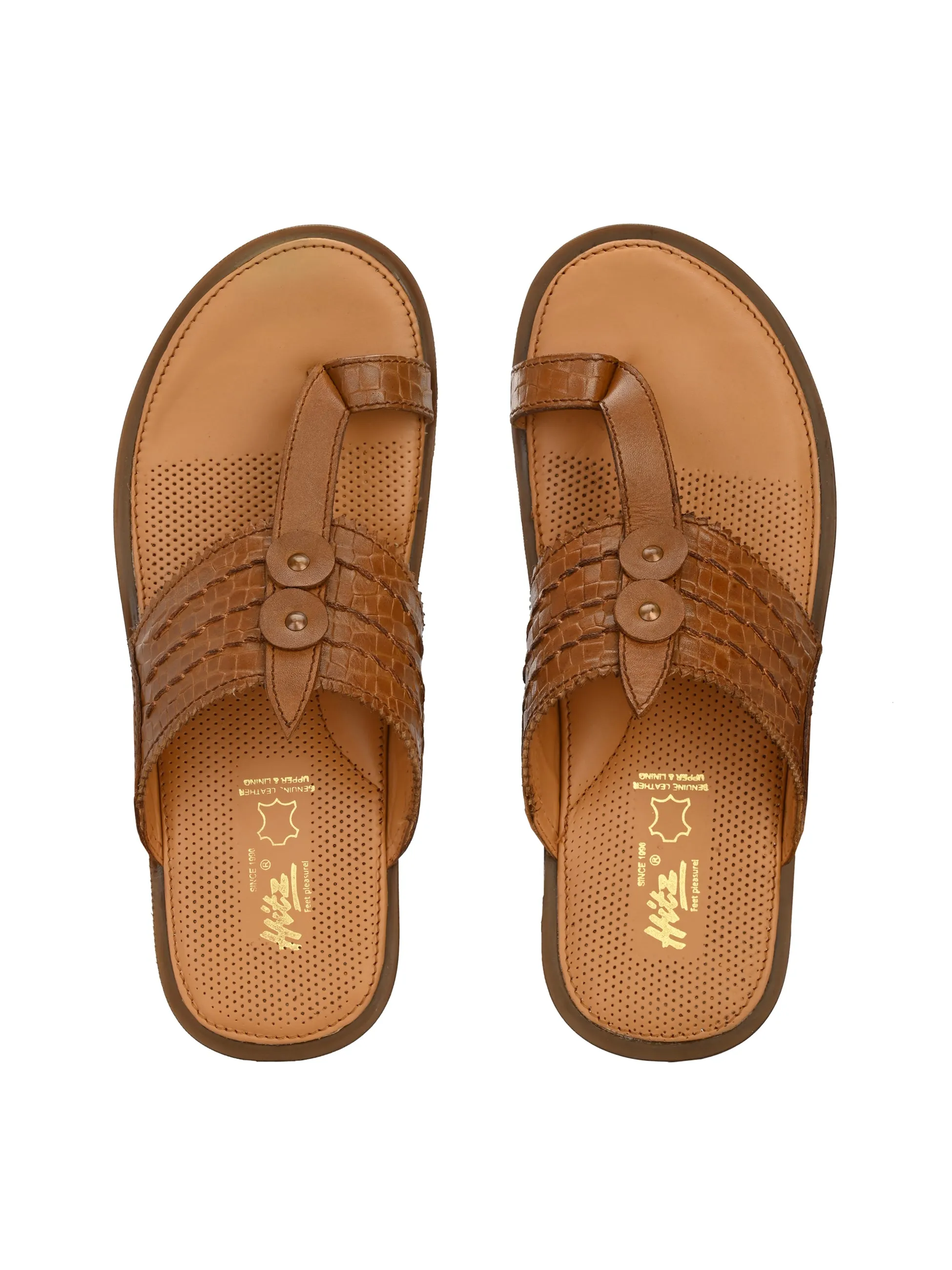 Hitz Men's Tan Leather Kolhapuri Chappal Ethnic Wear Slippers
