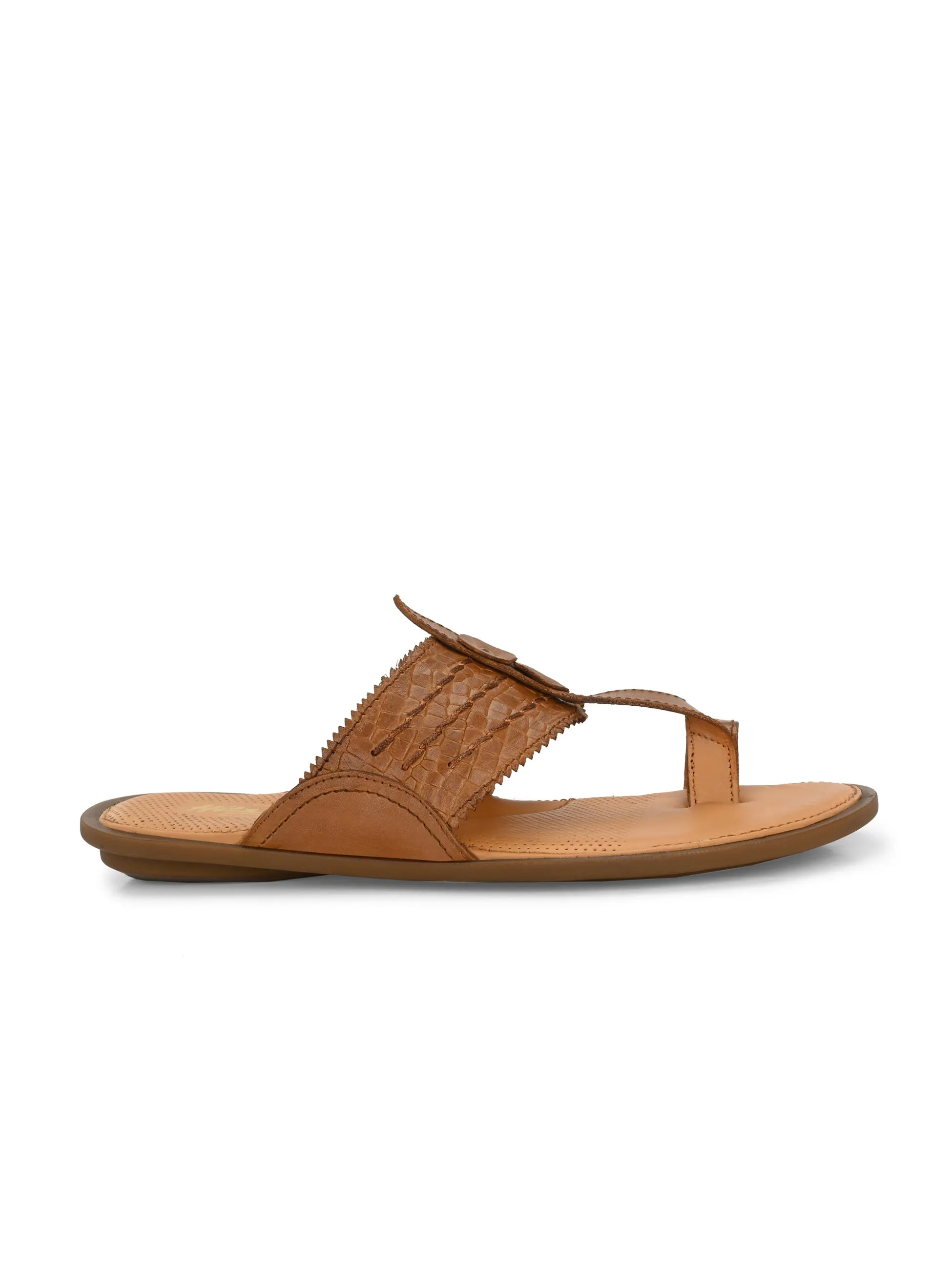 Hitz Men's Tan Leather Kolhapuri Chappal Ethnic Wear Slippers