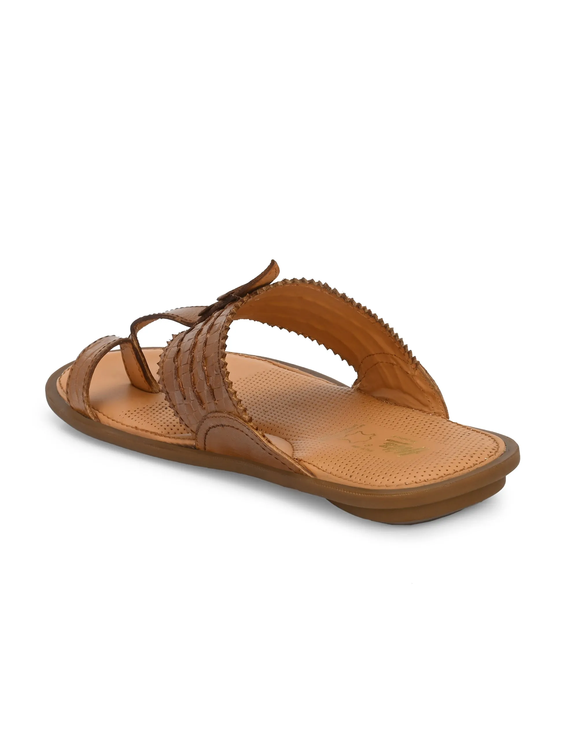 Hitz Men's Tan Leather Kolhapuri Chappal Ethnic Wear Slippers