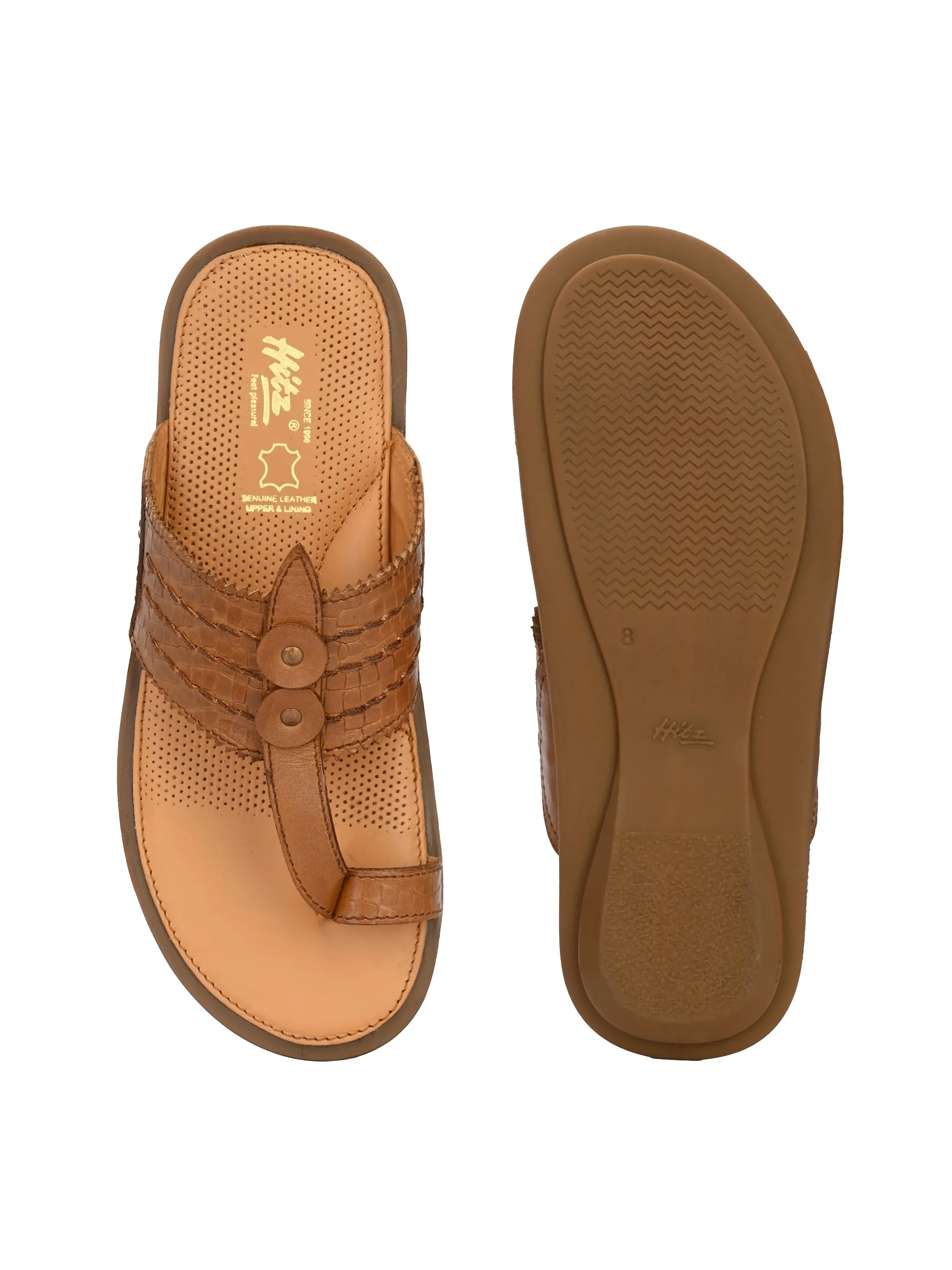 Hitz Men's Tan Leather Kolhapuri Chappal Ethnic Wear Slippers
