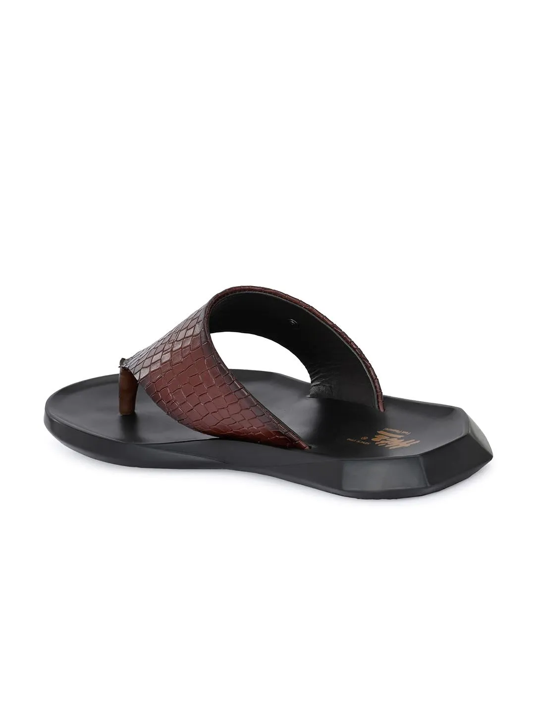 Hitz Men's Tan Open Toe Leather Slippers