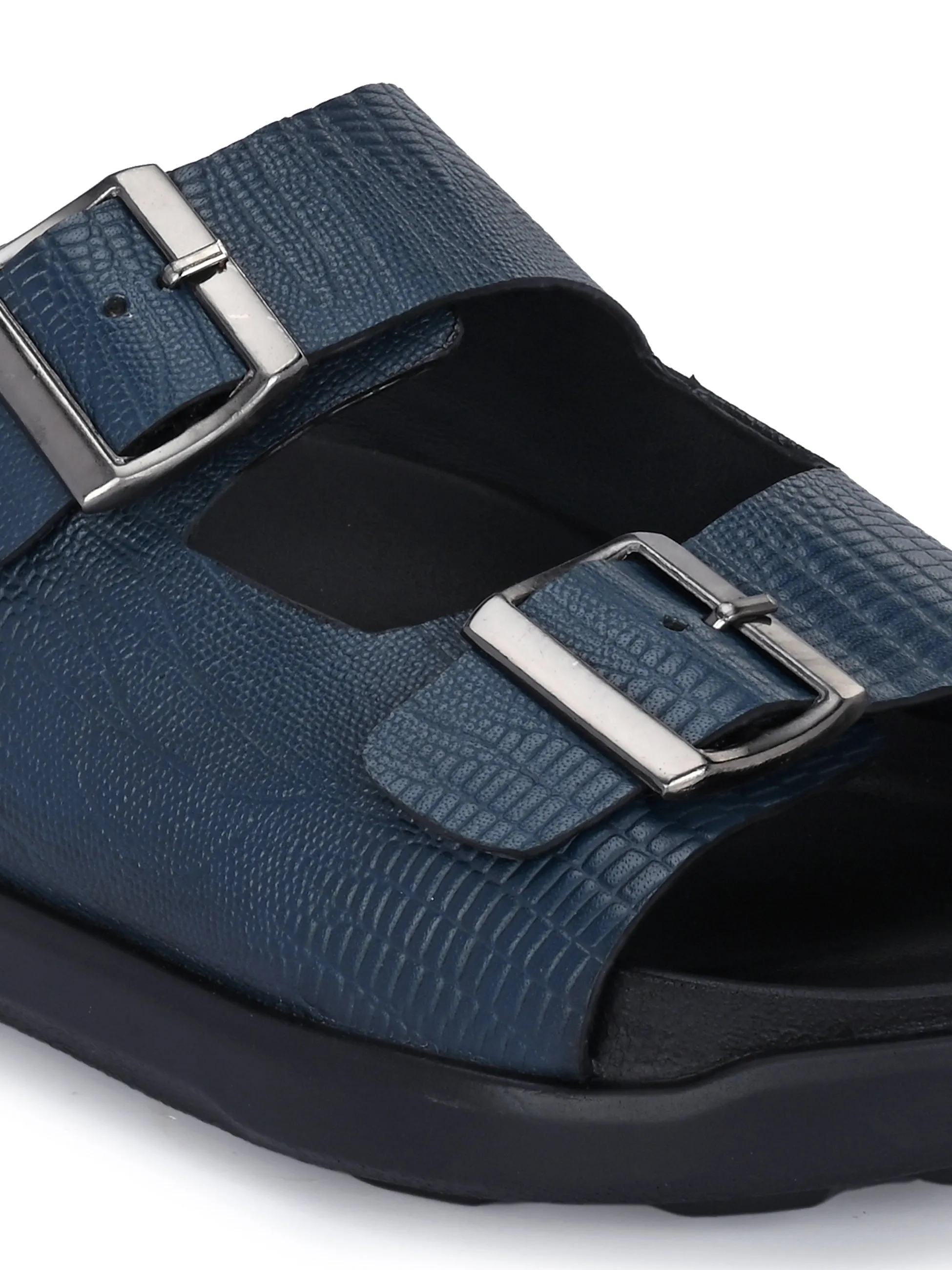 HITZ0025 Men's Blue Leather Daily Wear Buckle Slipper