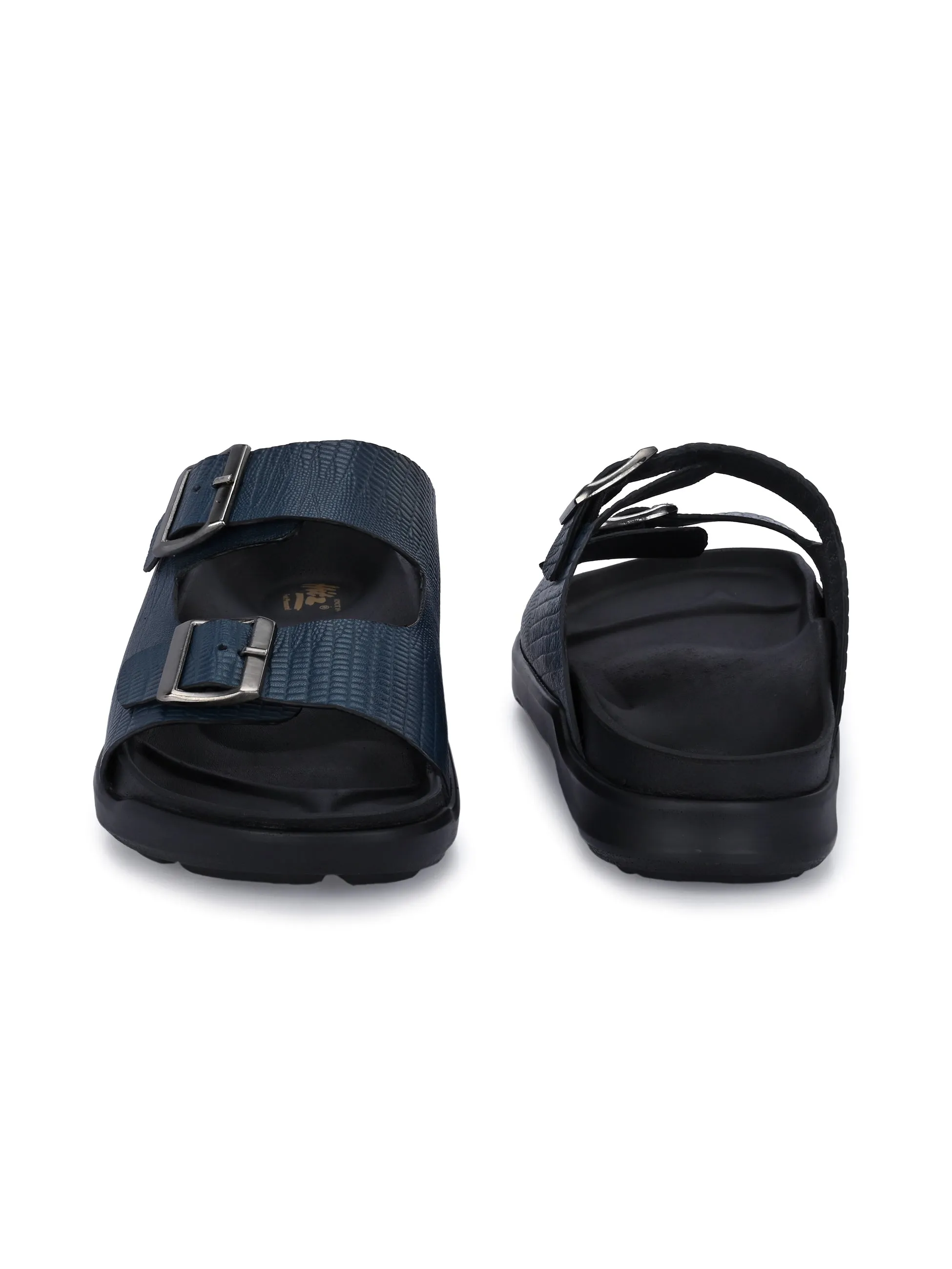 HITZ0025 Men's Blue Leather Daily Wear Buckle Slipper