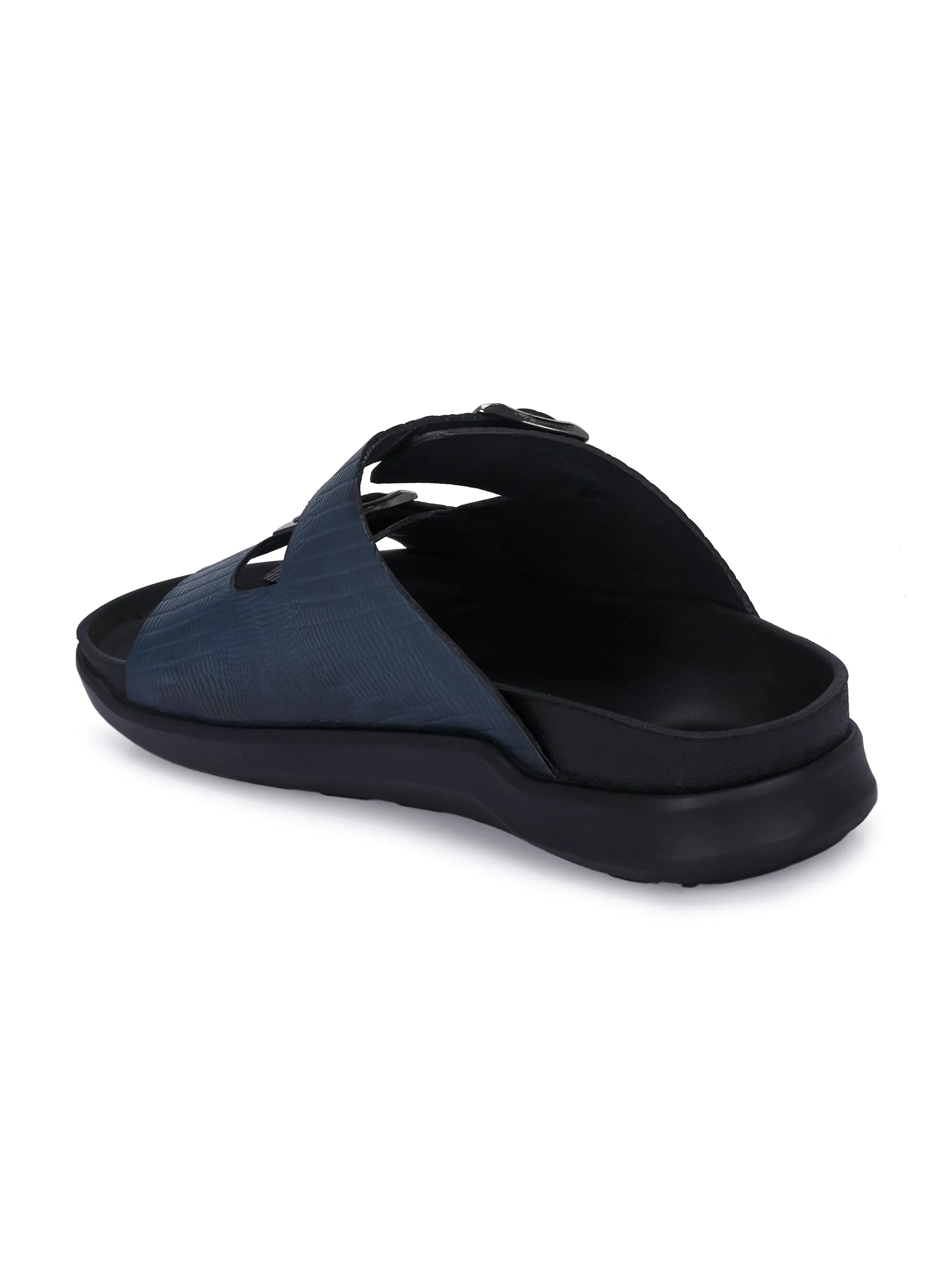 HITZ0025 Men's Blue Leather Daily Wear Buckle Slipper