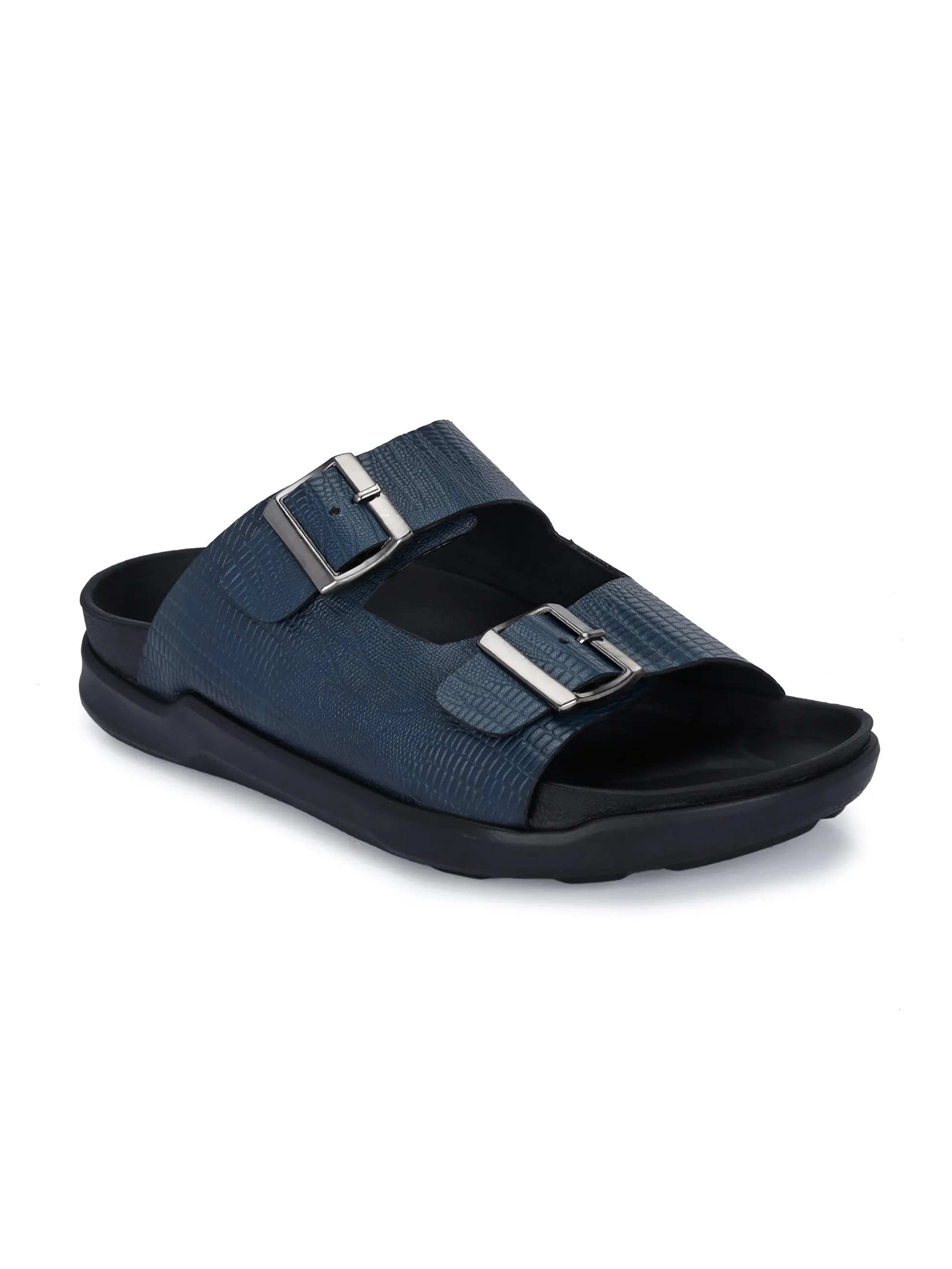 HITZ0025 Men's Blue Leather Daily Wear Buckle Slipper