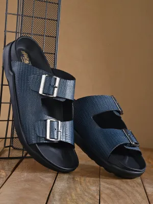 HITZ0025 Men's Blue Leather Daily Wear Buckle Slipper