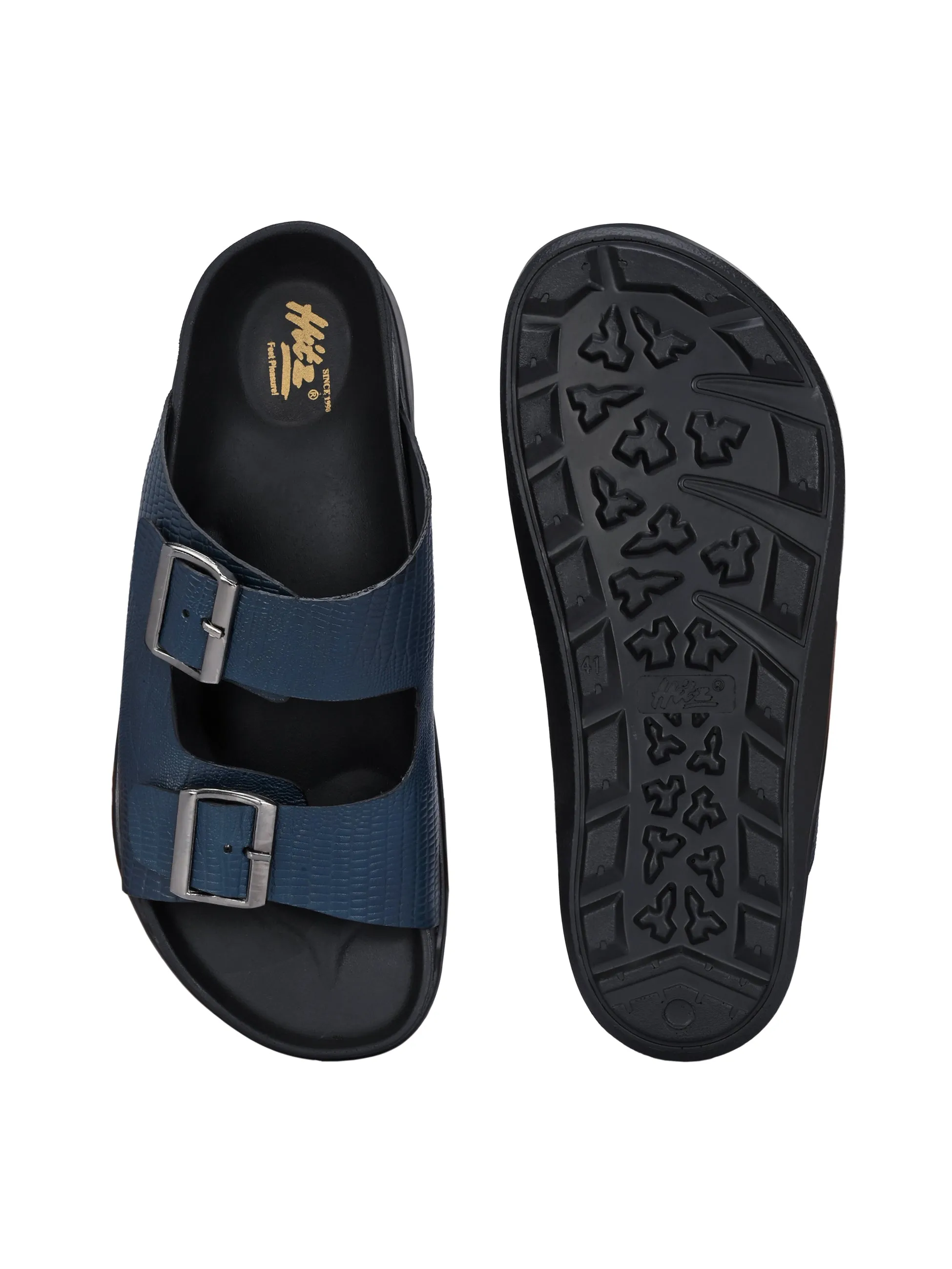 HITZ0025 Men's Blue Leather Daily Wear Buckle Slipper