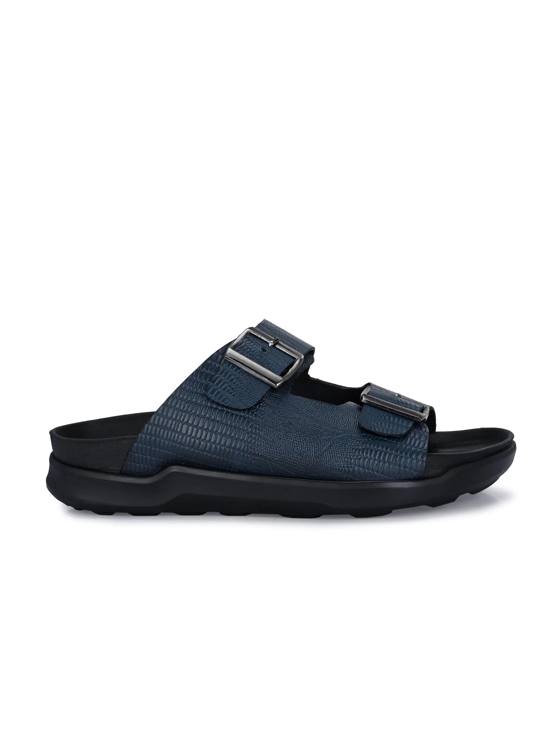 HITZ0025 Men's Blue Leather Daily Wear Buckle Slipper