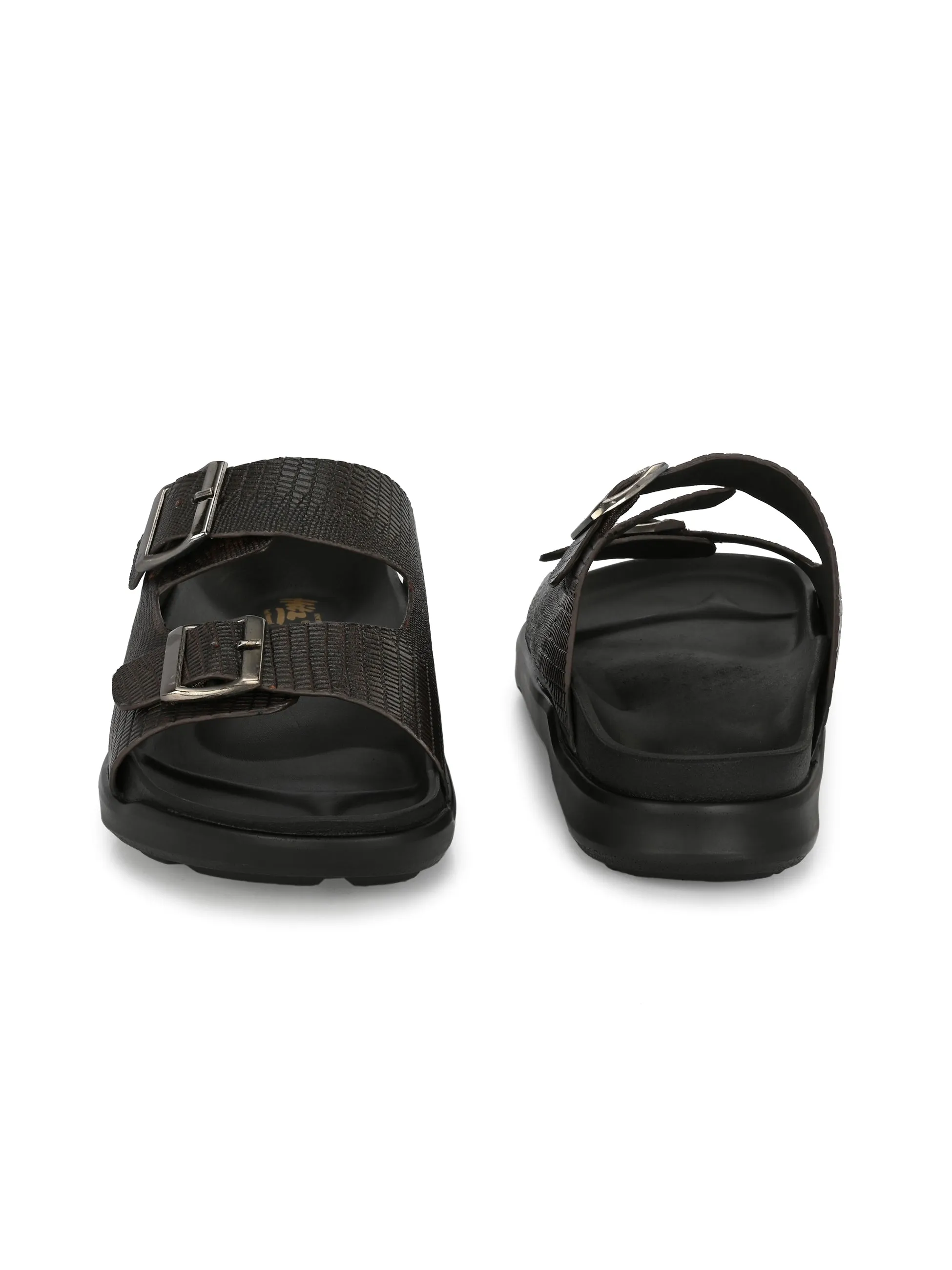 HITZ0026 Men's Brown Leather Daily Wear Buckle Slipper