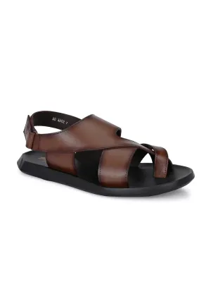HITZ4802 Men's Brown Leather Velcro Sandals