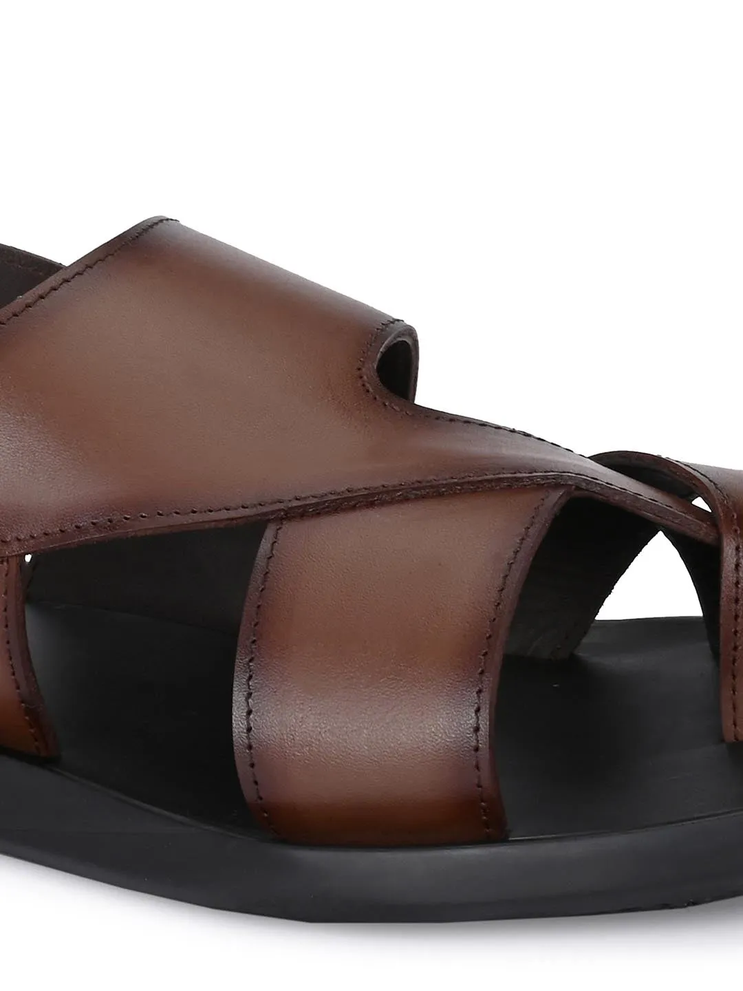 HITZ4802 Men's Brown Leather Velcro Sandals