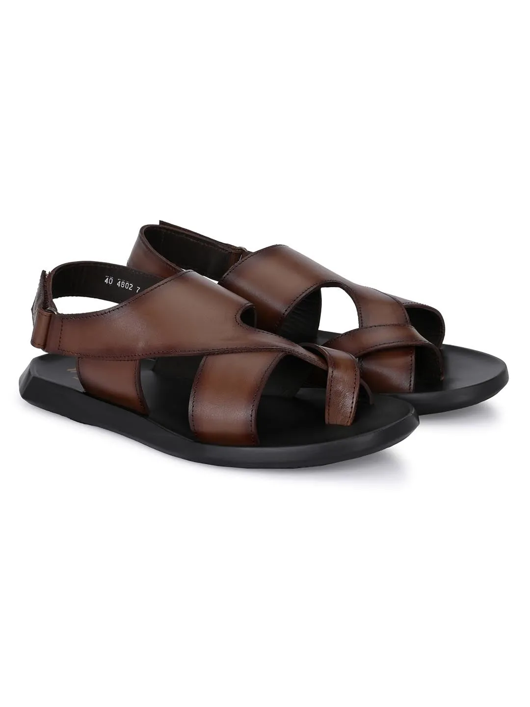 HITZ4802 Men's Brown Leather Velcro Sandals